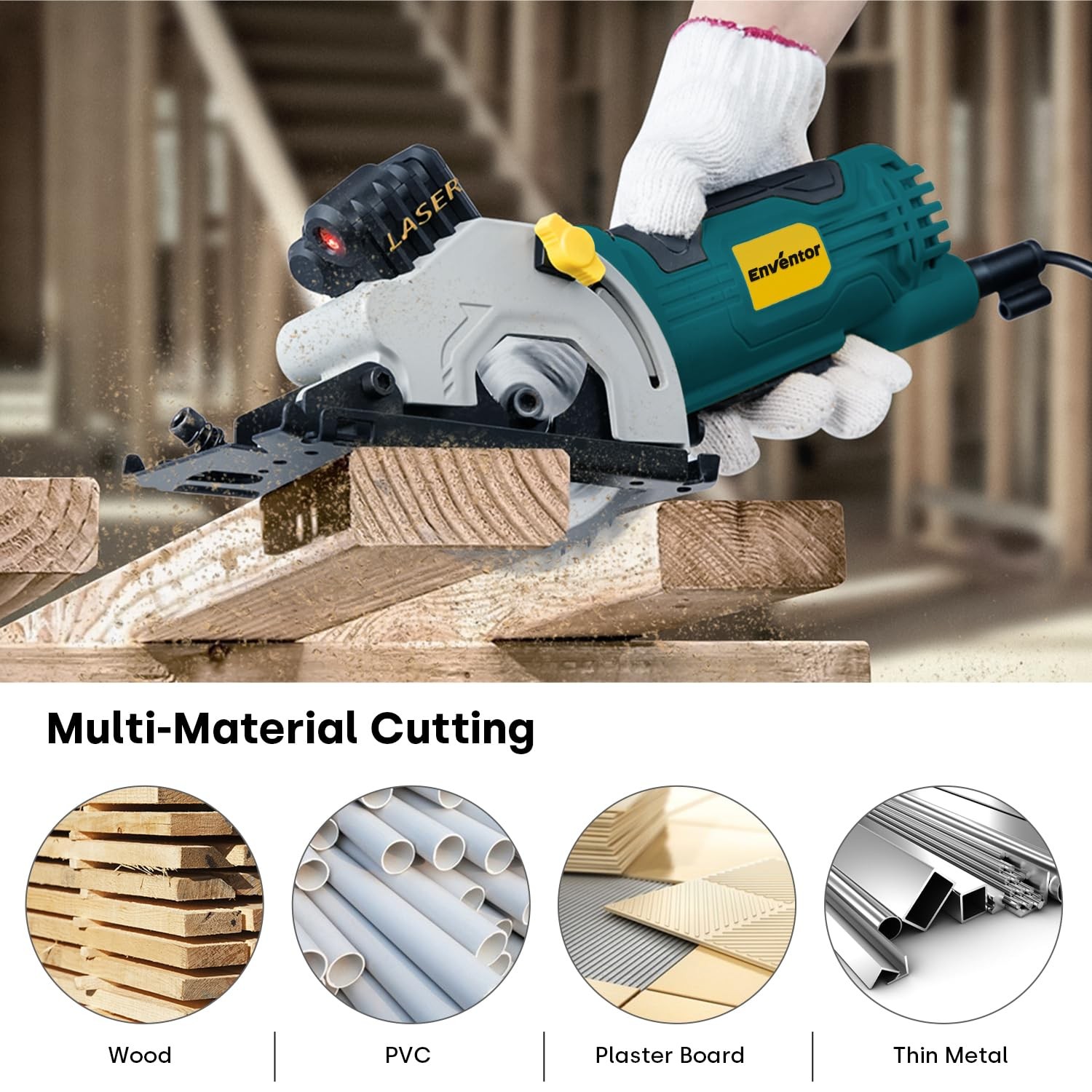 4.8A Mini Circular Saw Corded with Laser Guide, 3 Saw Blades