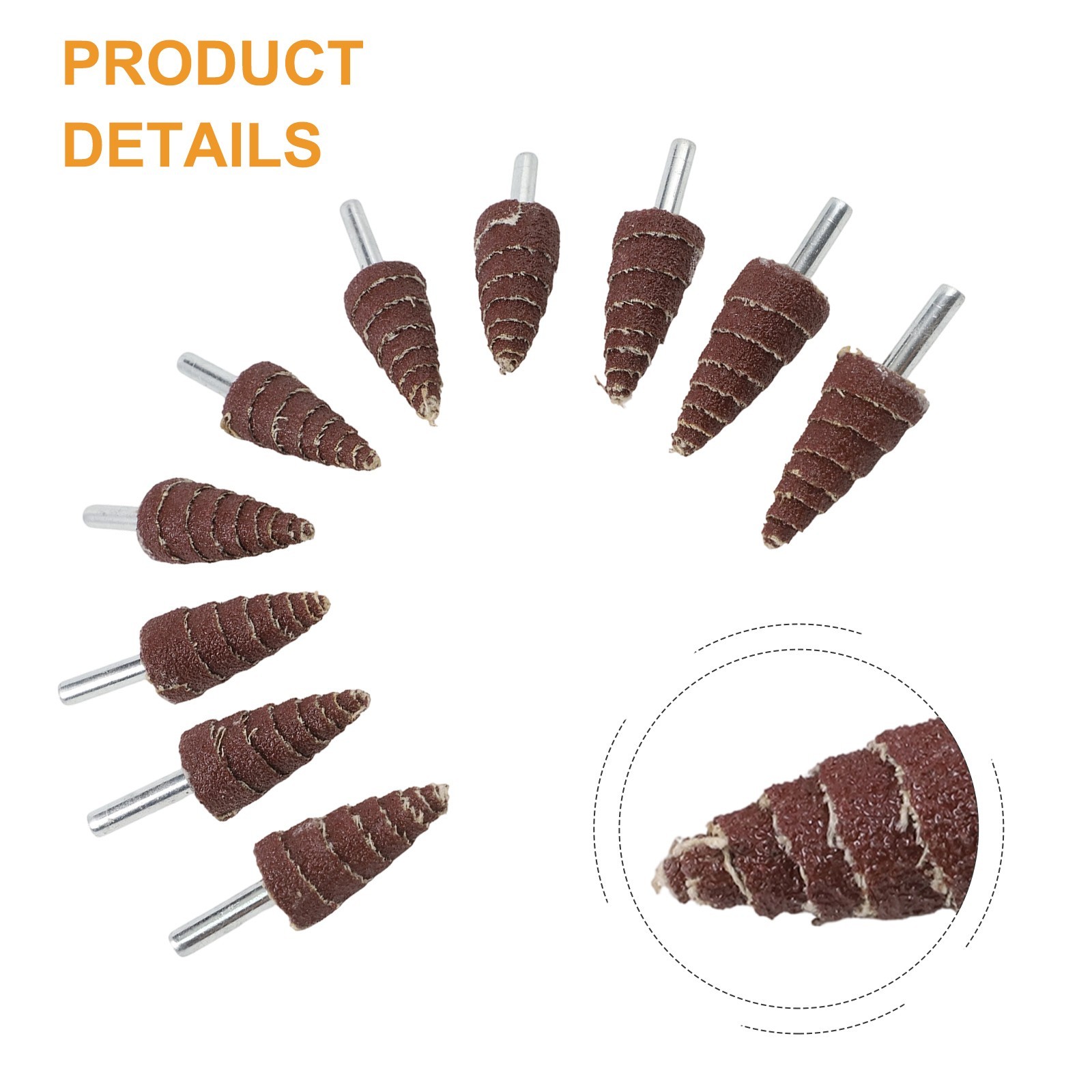 10PCS Tapered Cone Grinding Heads with 6MM Shank for Electric Grinding