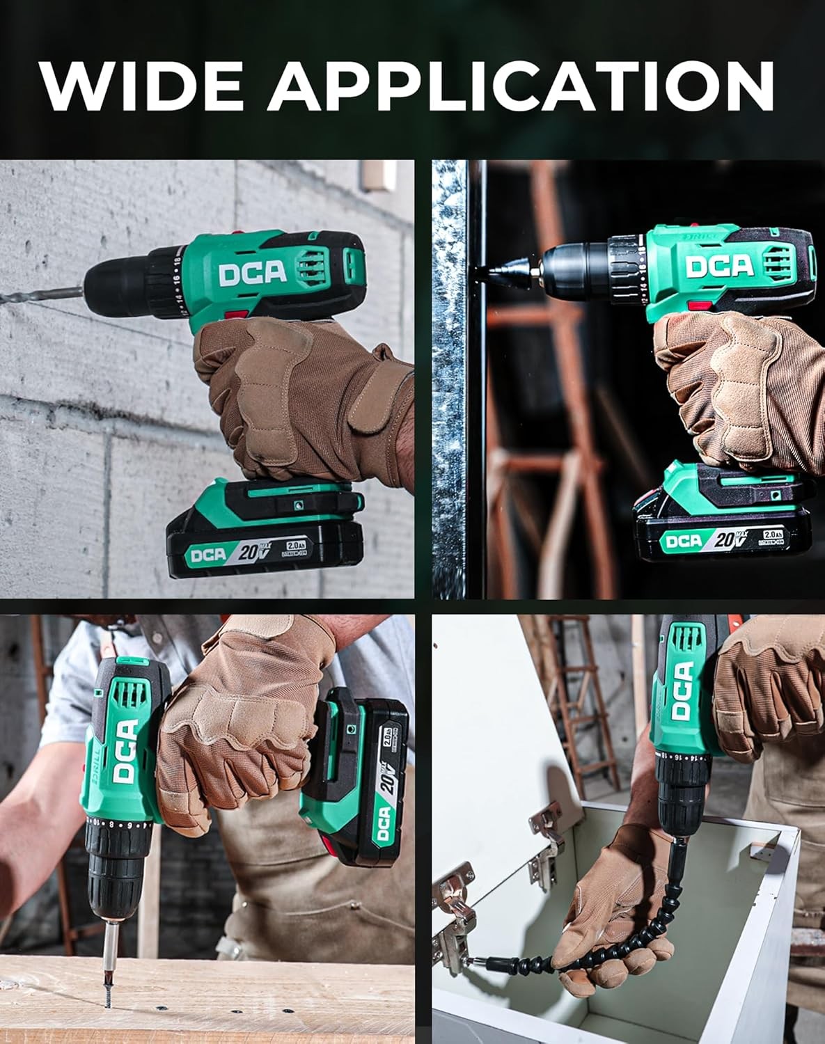 DCA 20V Cordless Drill Driver Kit 2.0A Battery 3/8 » Keyless Chuck 25Pcs Acces