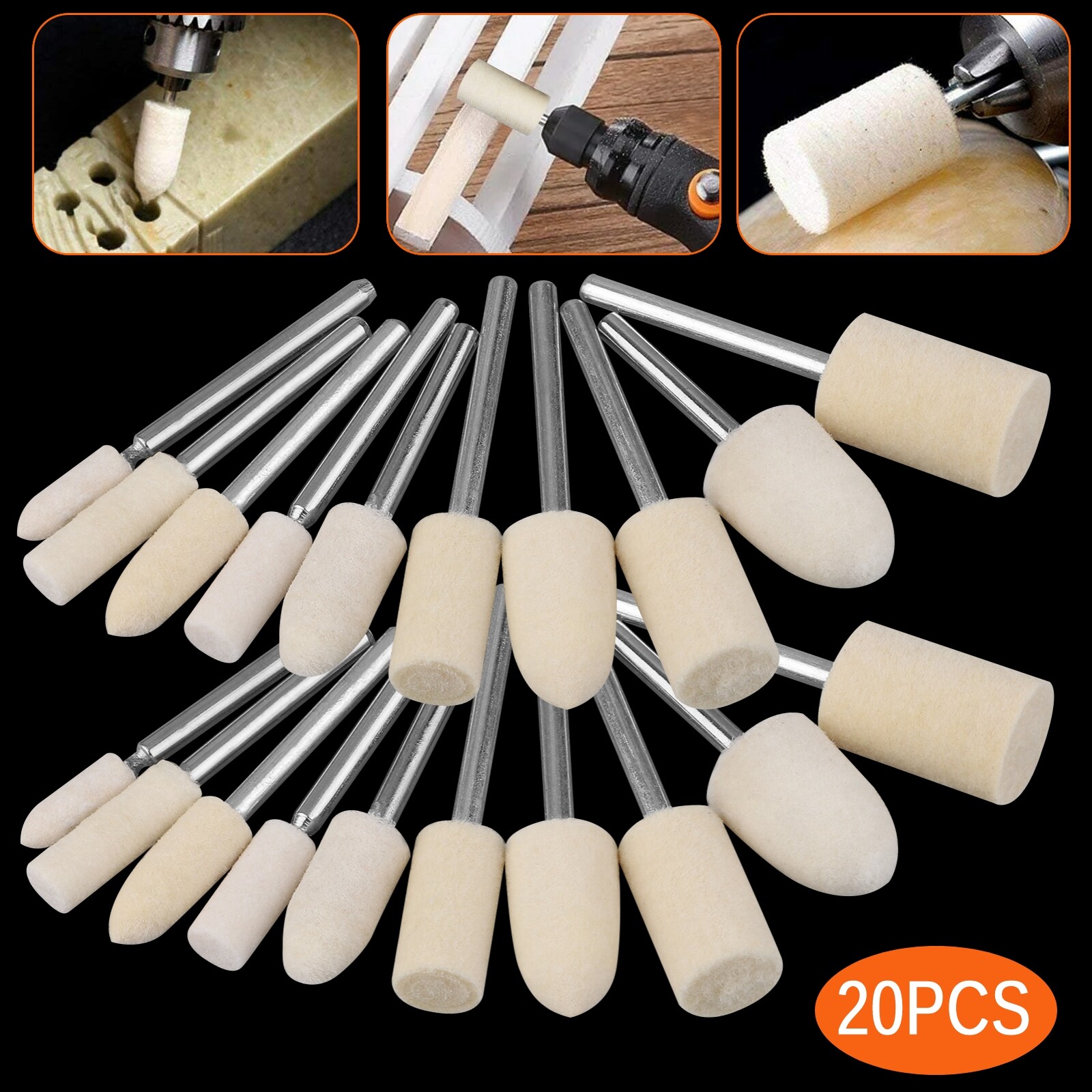 20x Soft Felt Polishing Buffing Wheel Mixed Set Accessory for Dremel Rotary Tool