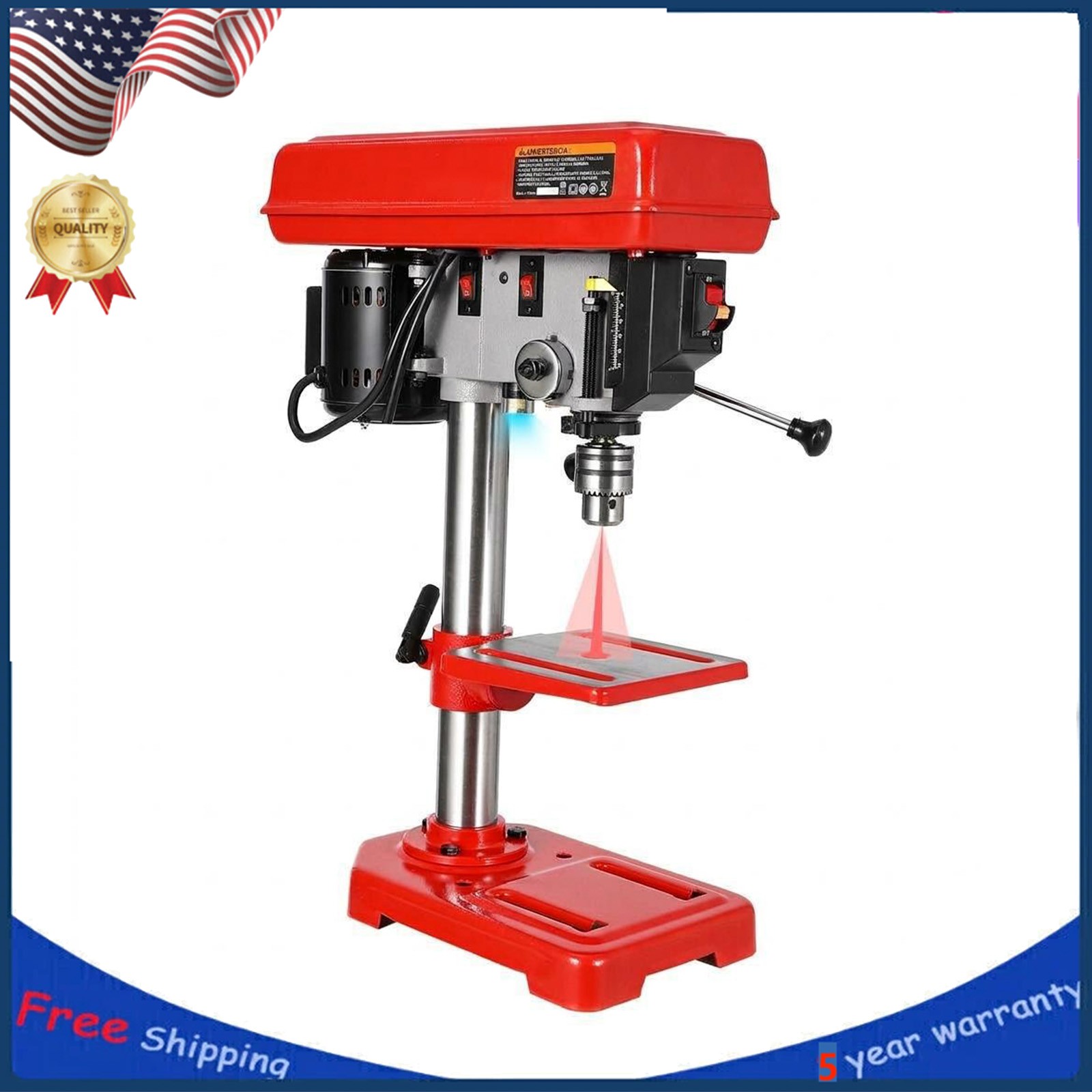 8-Inch Benchtop Drill Press 5-Speed Tabletop Drill Machine with LED Work Light