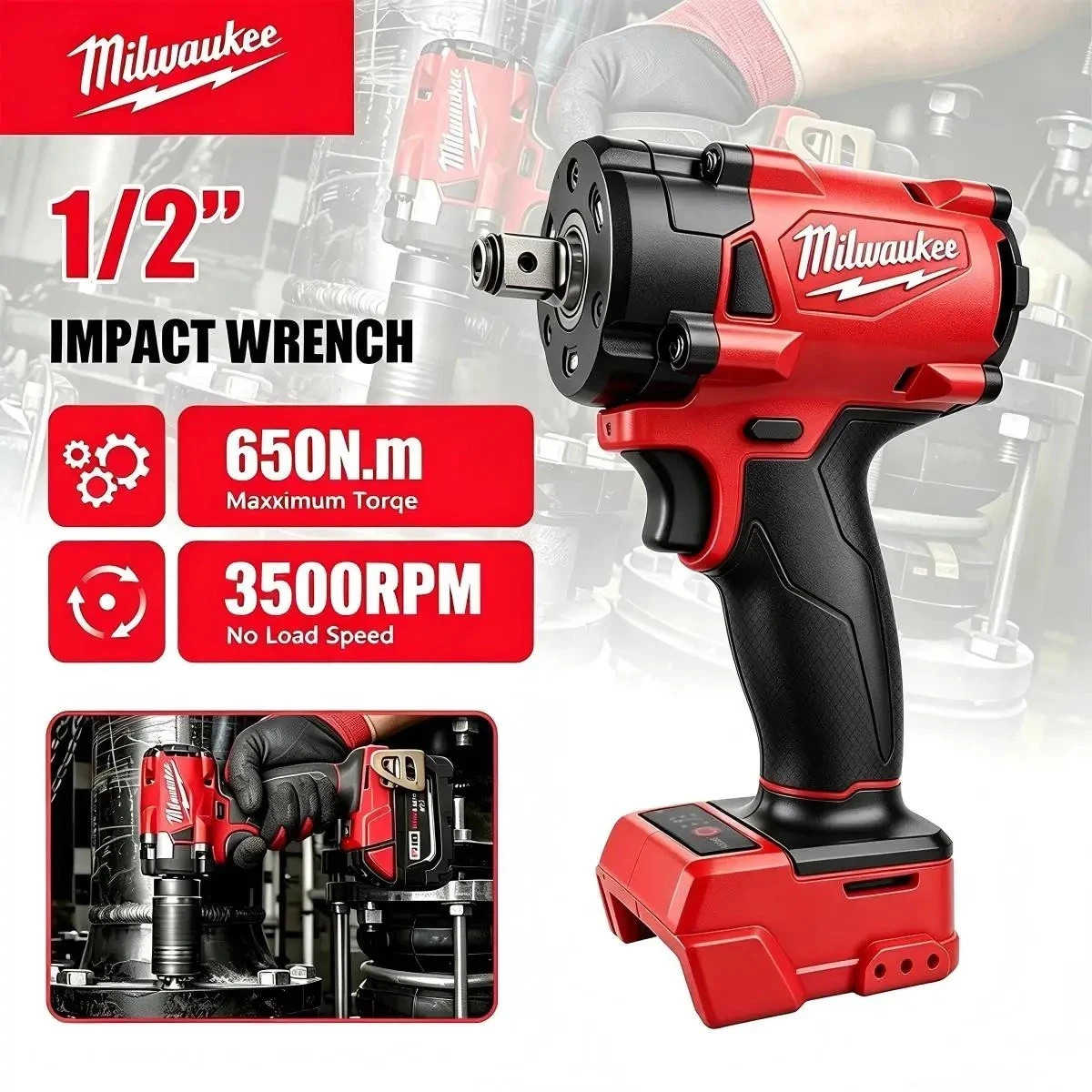 Milwaukee M18 FUEL 1/2&Prime; Cordless Impact Wrench Brushless 650N.m Bare Tool Only