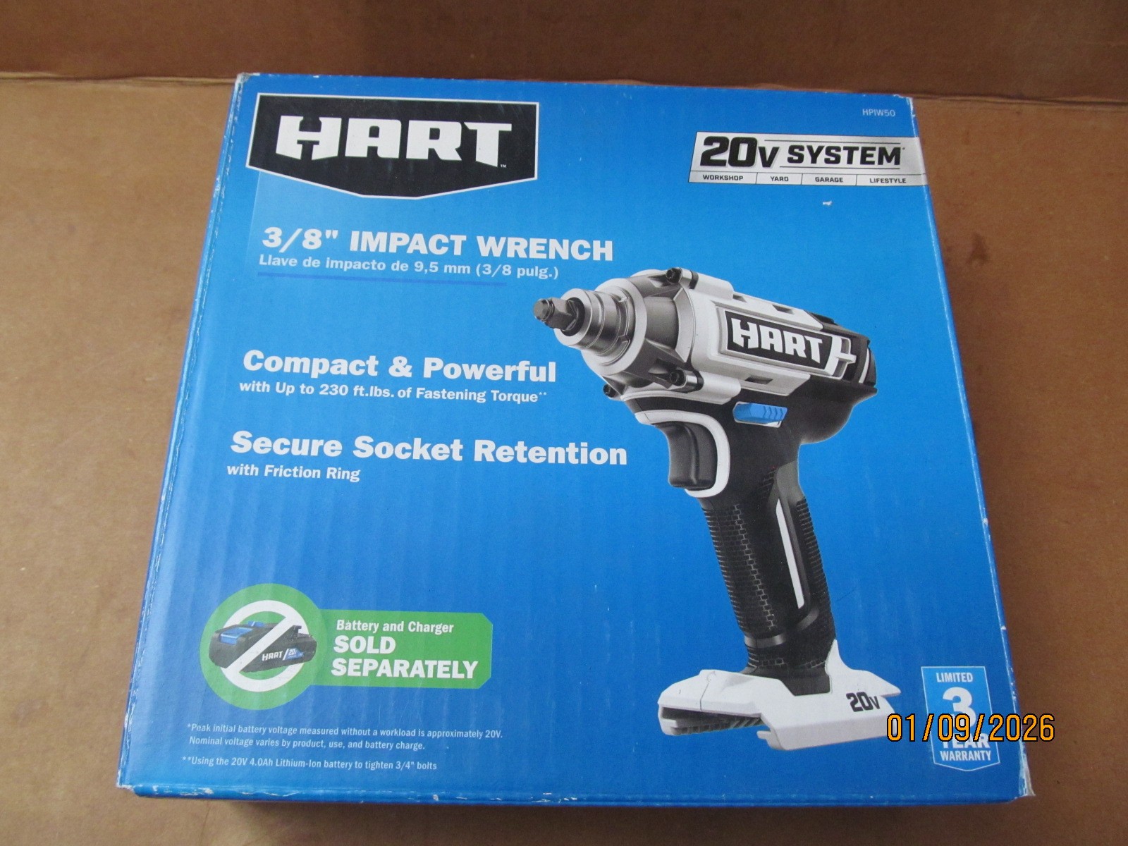 NIB Hart HPIW50 20V cordless 3/8&Prime; impact wrench tool only