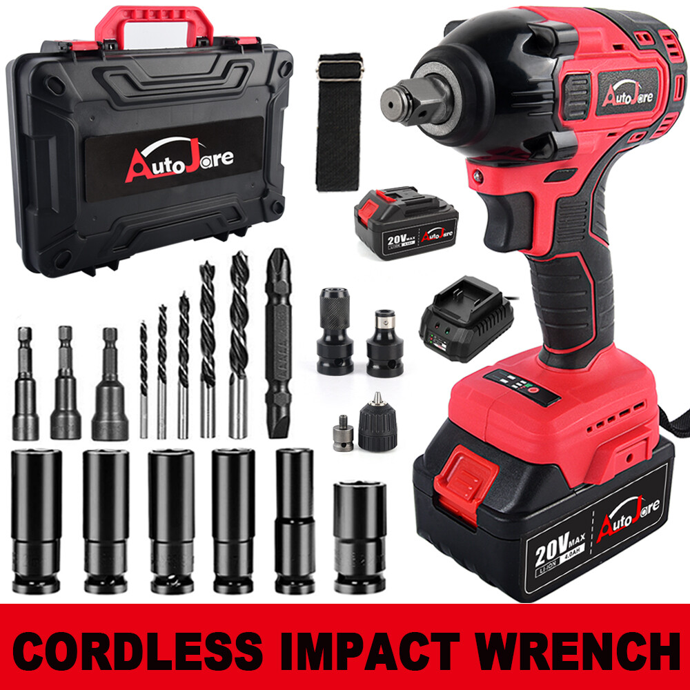 Electric Impact Wrench 1/2in W/ Drill Screwdriver 20V MAX 4.0Ah Li-Ion Battery