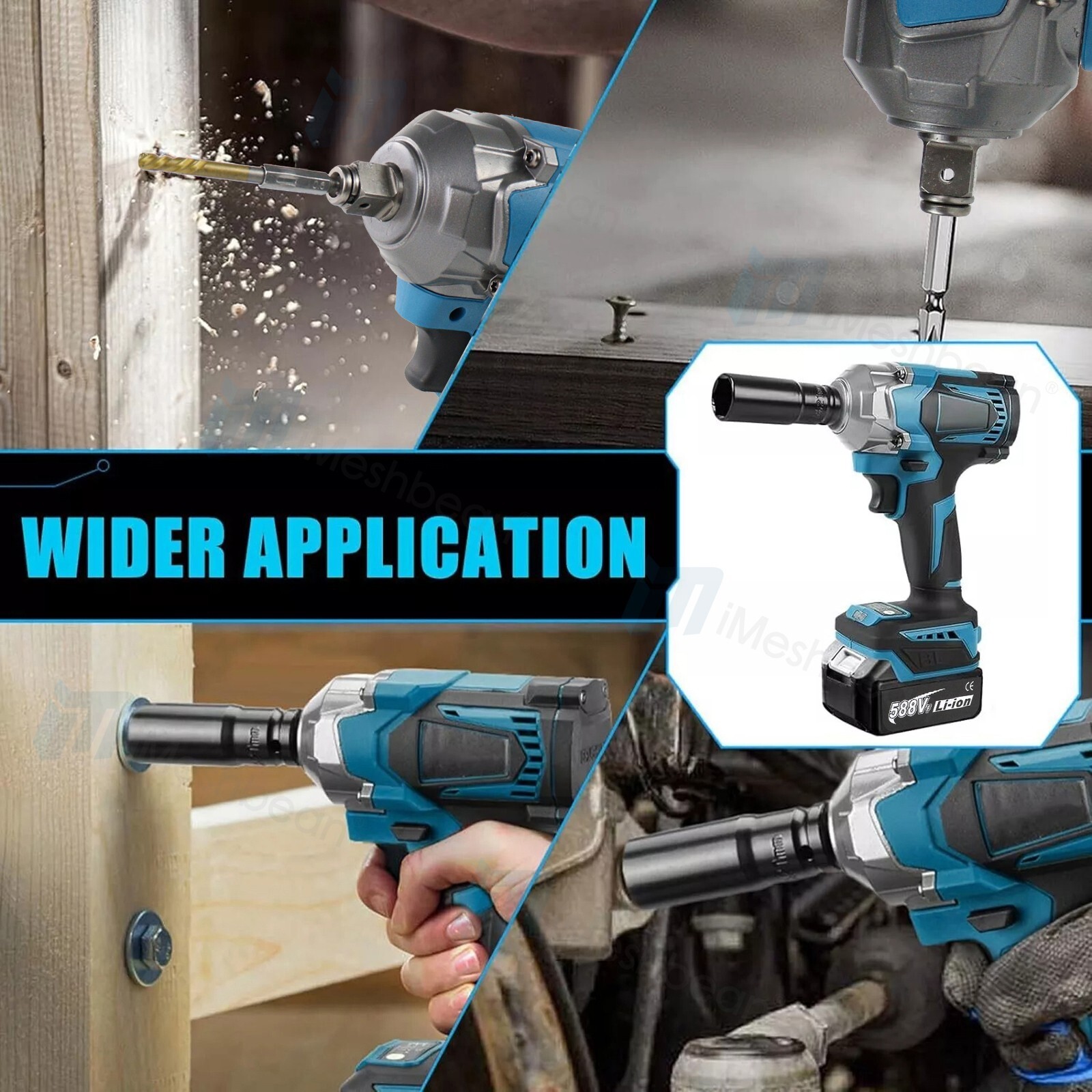 1200N.M Cordless Electric Impact Wrench Gun 1/2 » High Power Driver W/ 2Battery