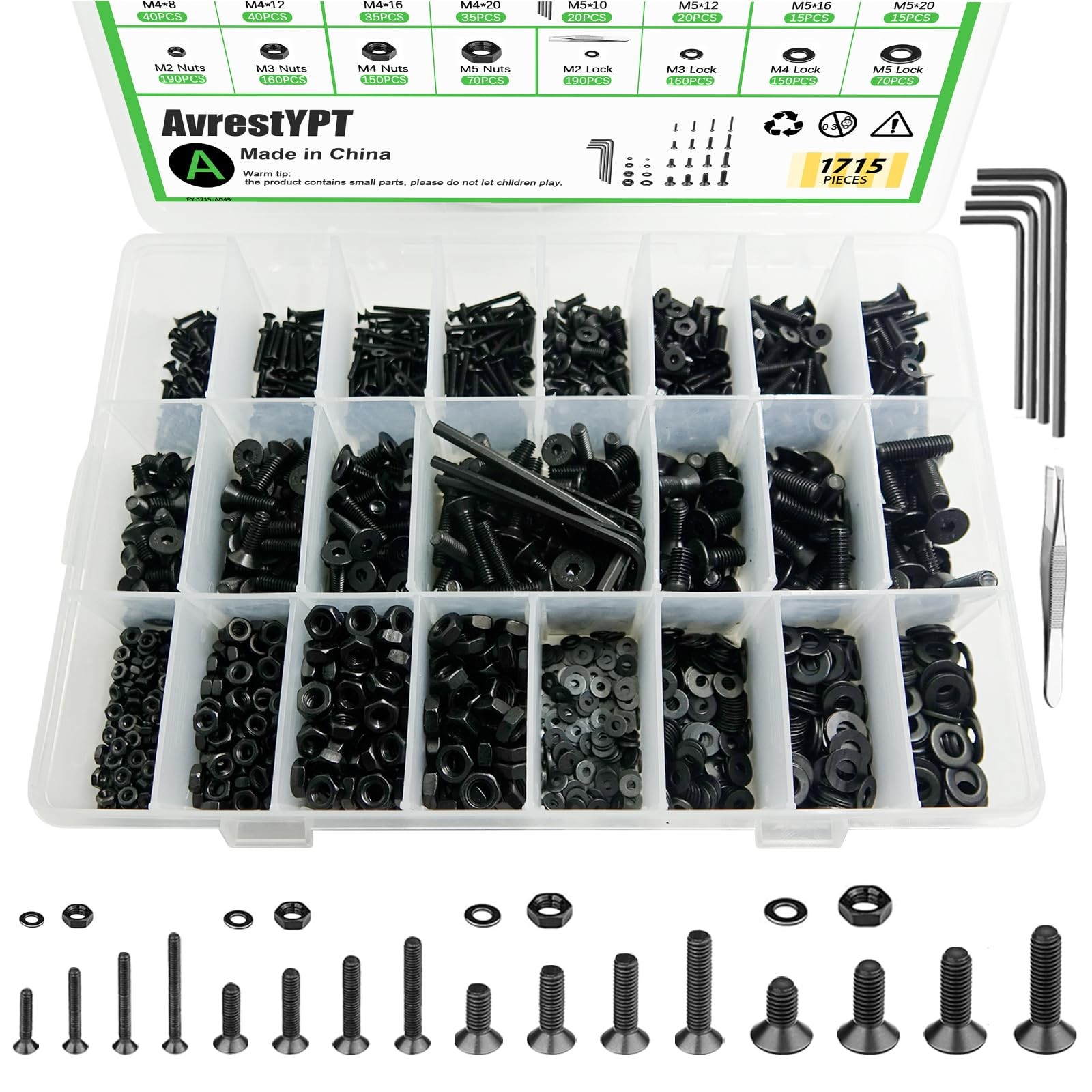 1715Pcs M2 M3 M4 M5 Screw Kit – 3D Printer Mini M2/3/4/5-1715Pcs, Black