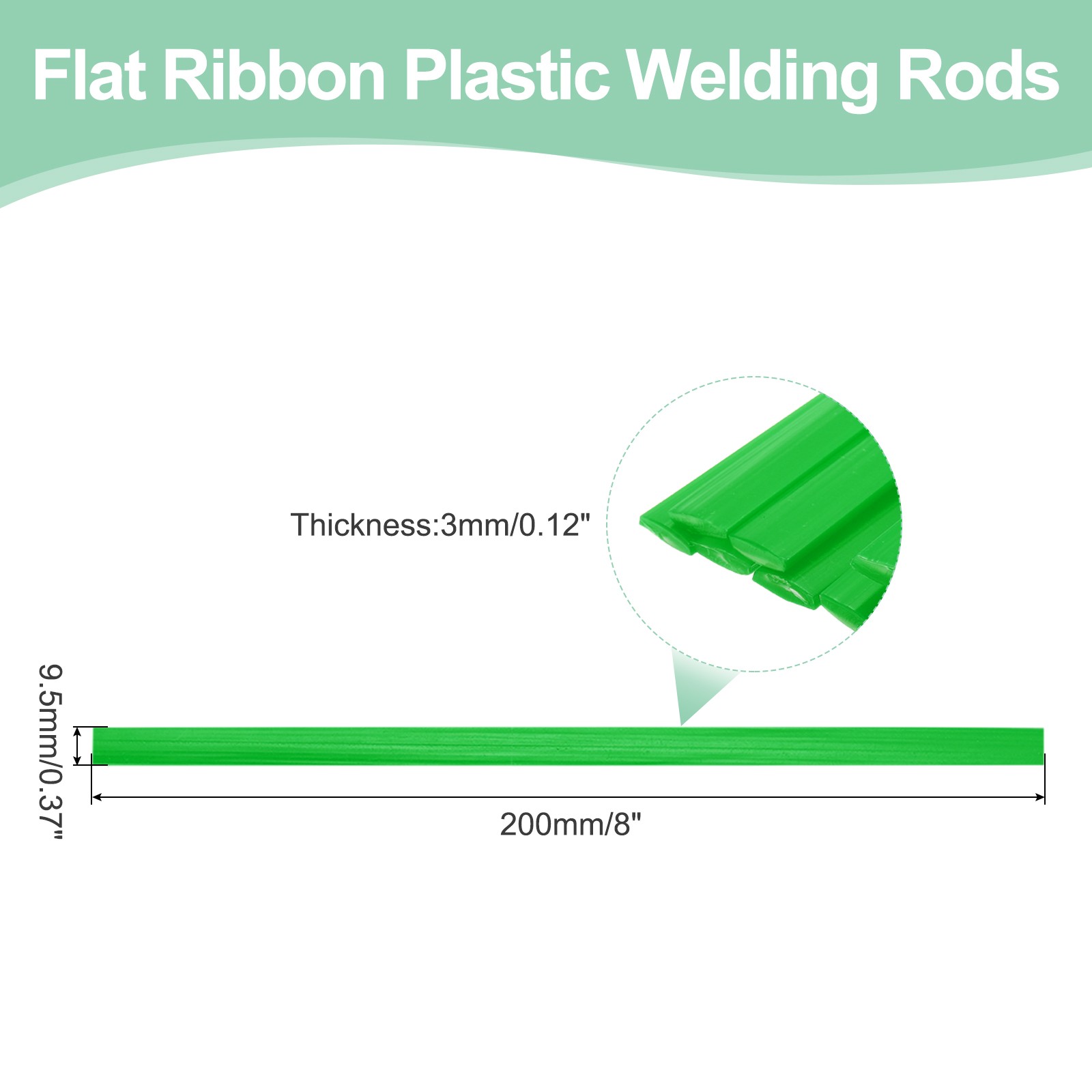 15 Pcs 8 Inch Plastic Welding Rods, 9.5mm x 200mm PE Welding Strip, Green