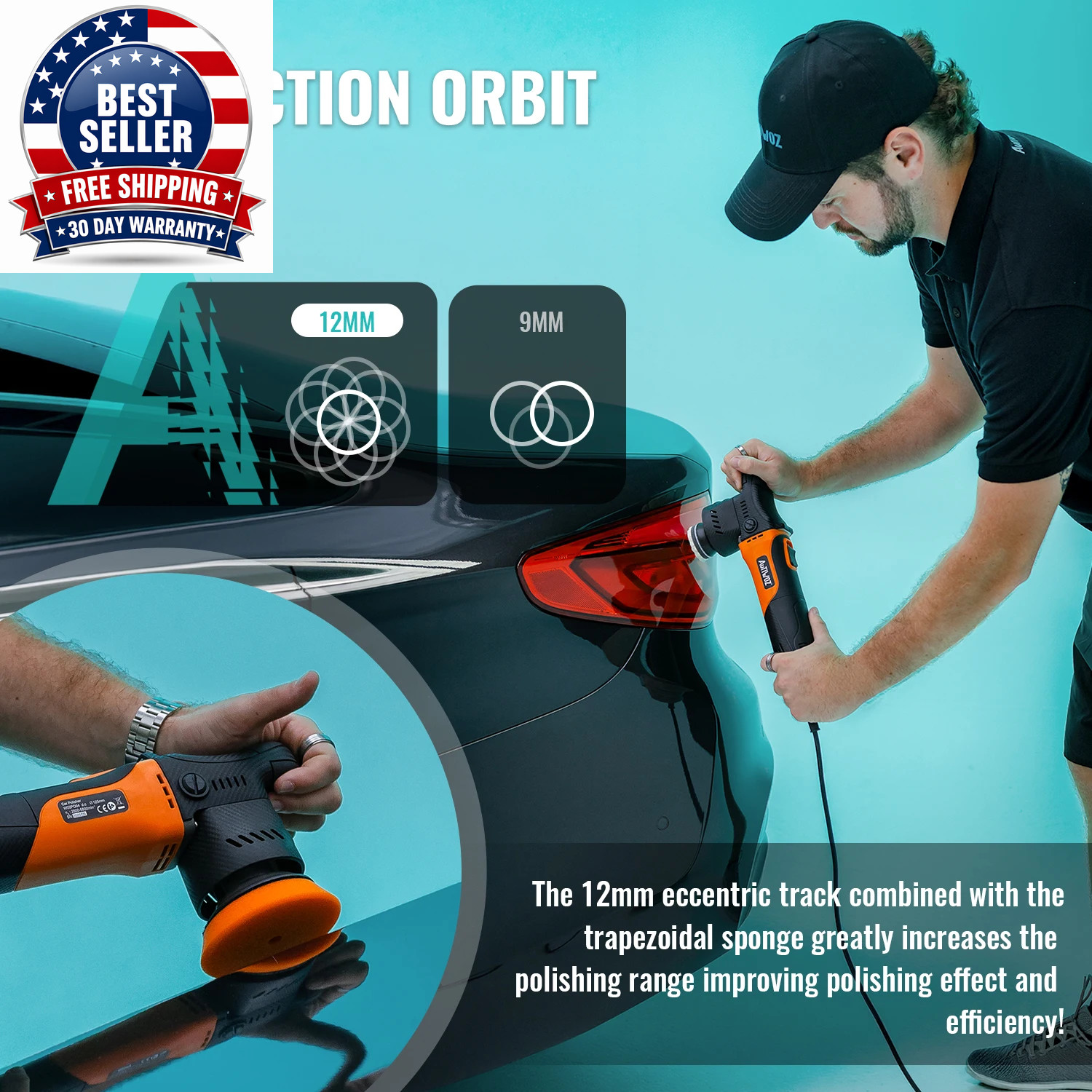W02 Mini Dual Action Car Polisher 12Mm Orbit 2 Inch 3 Inch DA Polishing Machine