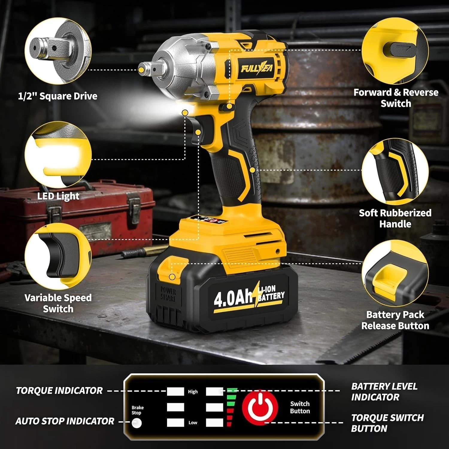 1/2 inch Cordless Impact Wrench, 406Ft-lbs 550N.m Brushless Impact Driver, 2x…