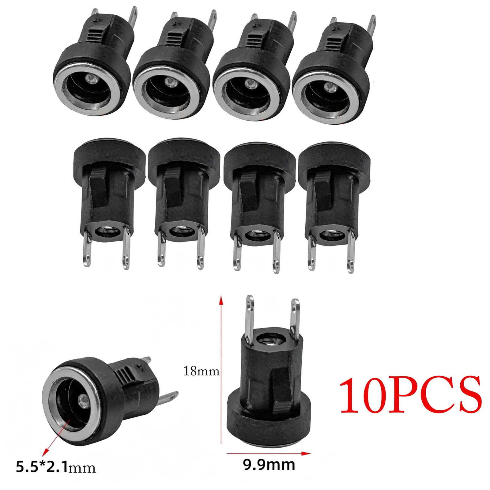 10pcs 5.5 by 2.1 mm DC Power Socket Connector for Solder Mount PCB Applications