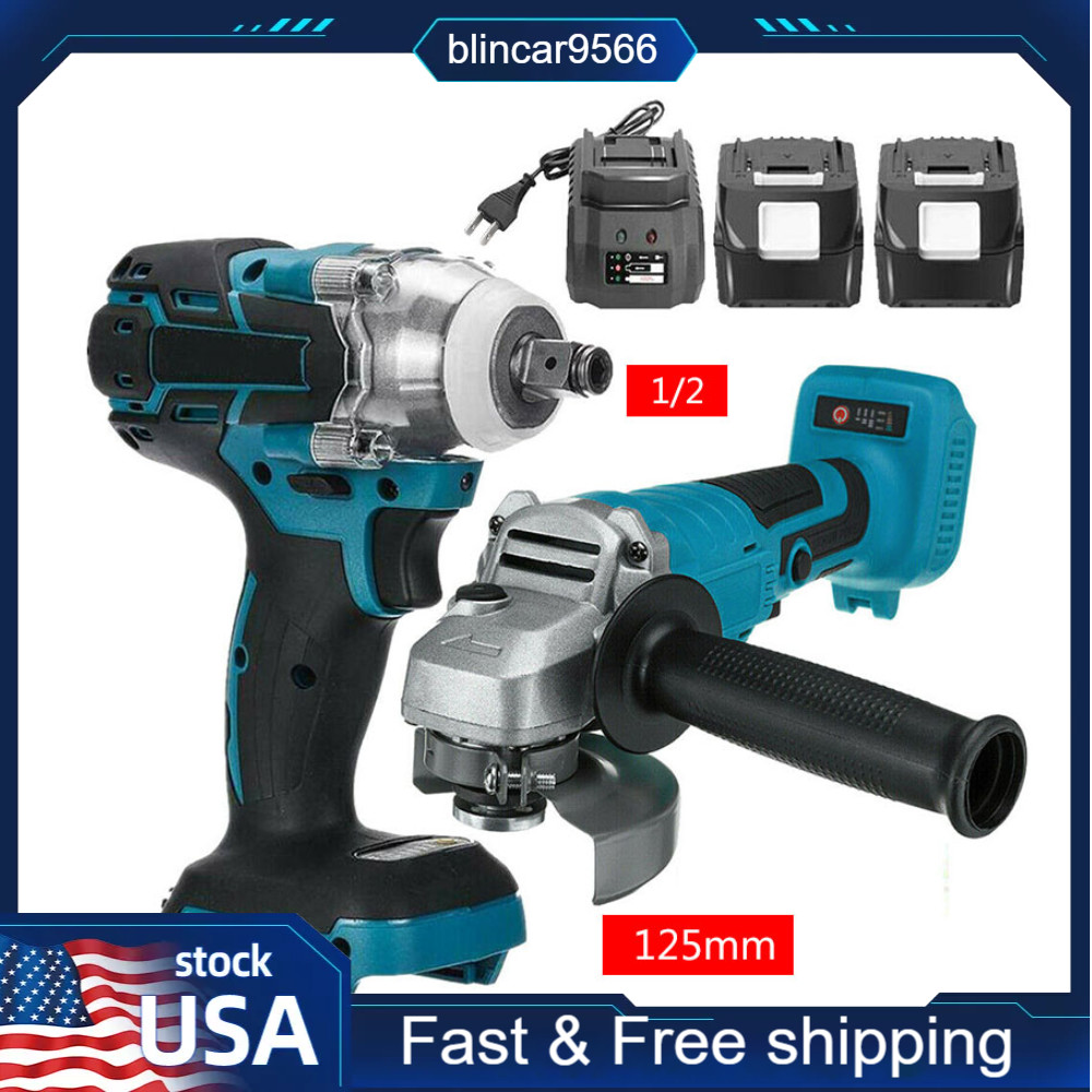 125mm Angle Grinder + Impact Wrench Cordless Tool Combo Kit Brushless For Makita