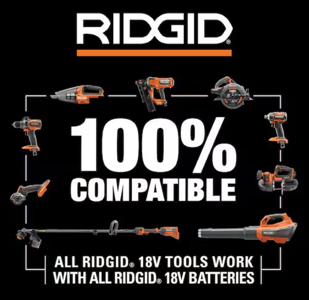 RIDGID 18V Cordless 8 Tool Combo Kit w/ 2 Battery & Rapid Charger Model# R96850