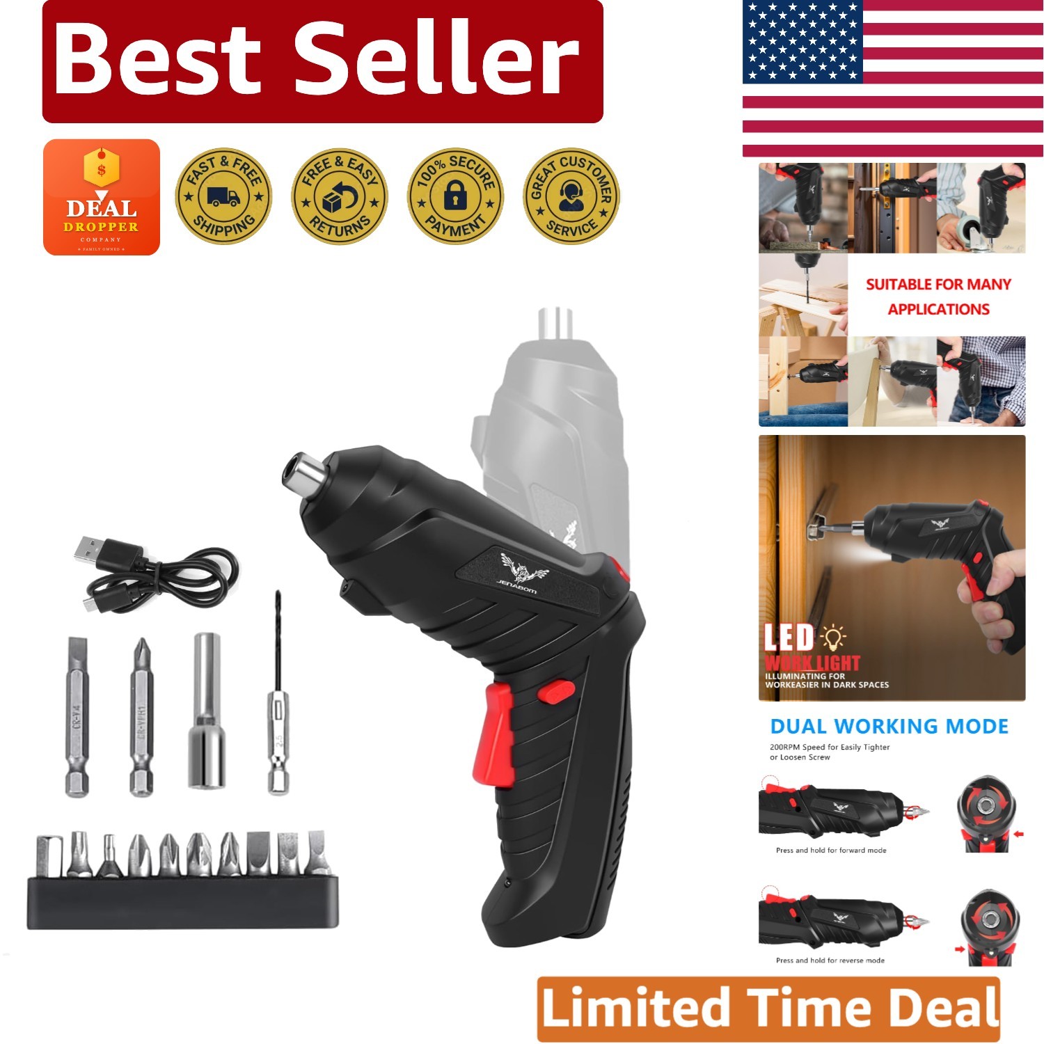 Gentle Torque Cordless Electric Screwdriver with Built-in LED Light for Safe Use