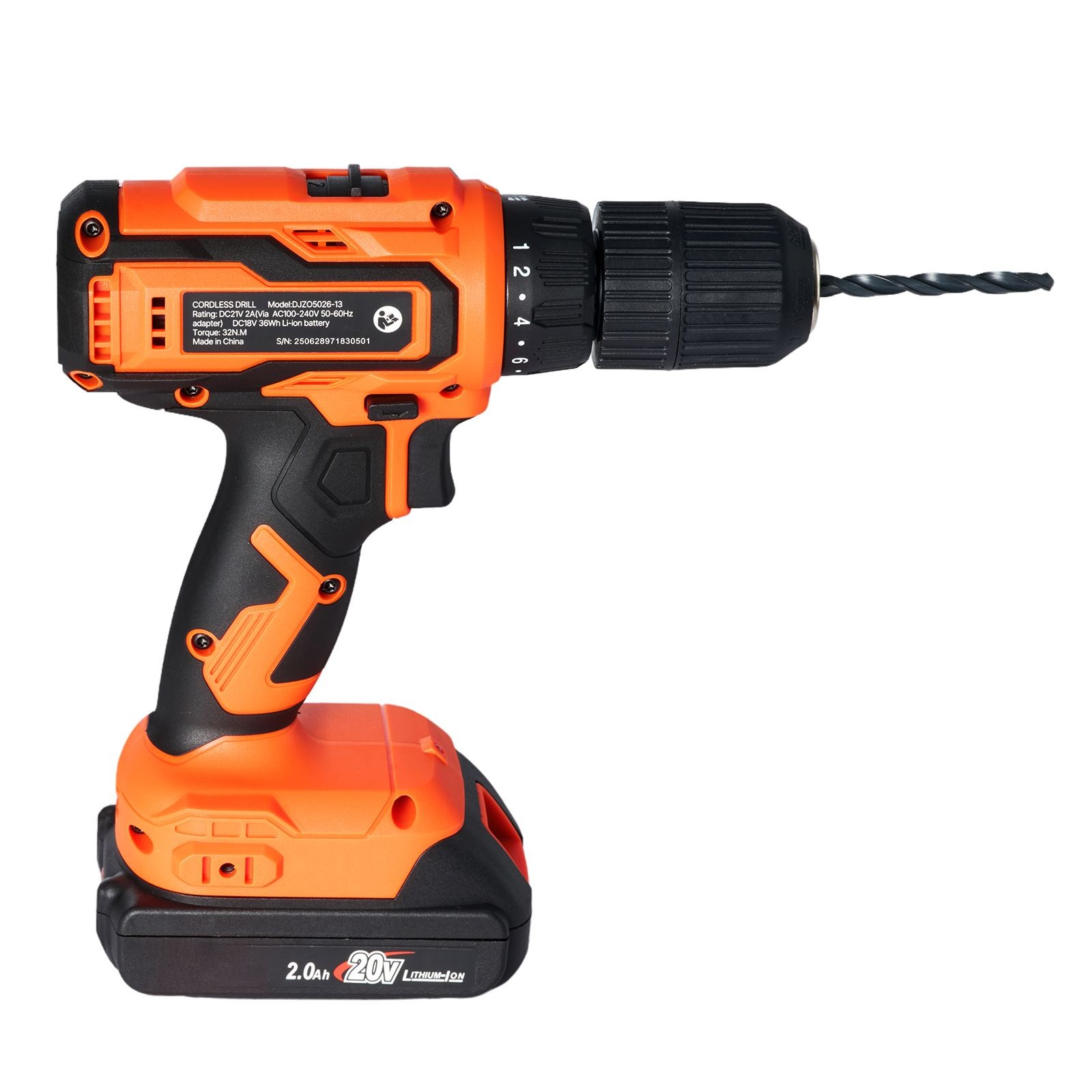 Cordless Drill Driver 1/2in Metal Chuck 19 Torque Settings LED Light