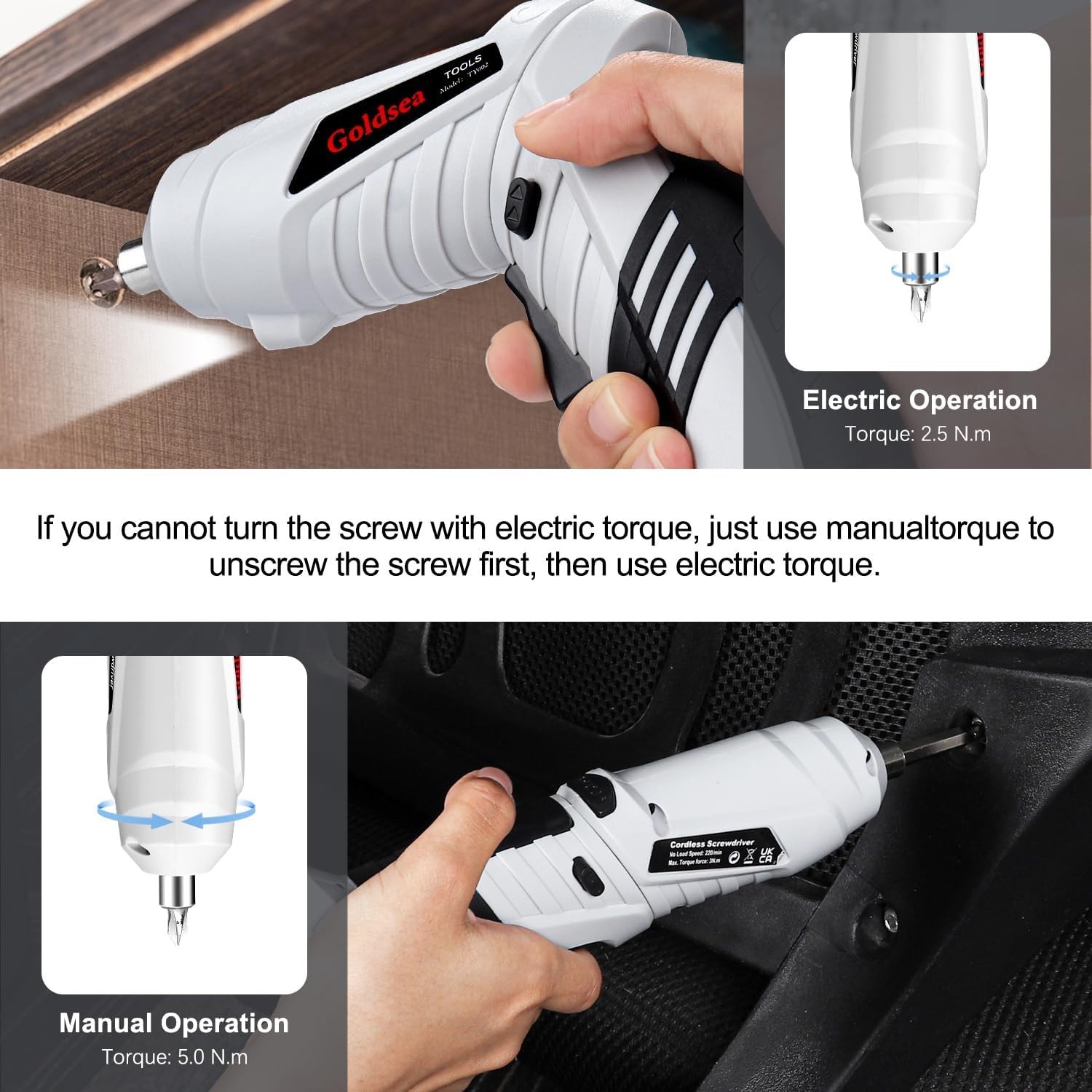 Electric Manual Screwdriver with Forward/Reverse Switch & 60 Min Battery Life