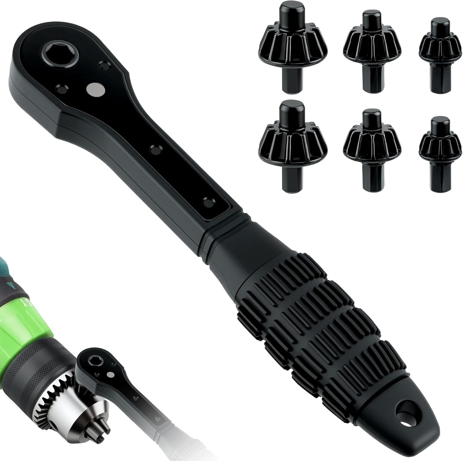 Mcbazel 3-in-1 Ratchet Drill Chuck Key Wrench with 2 Sets Sockets, Black