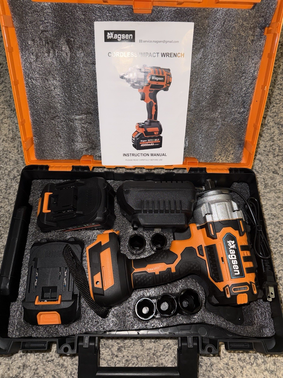 Magsen 21V Brushless Cordless Impact Wrench Kit, 2x 4000mAh Li-Ion