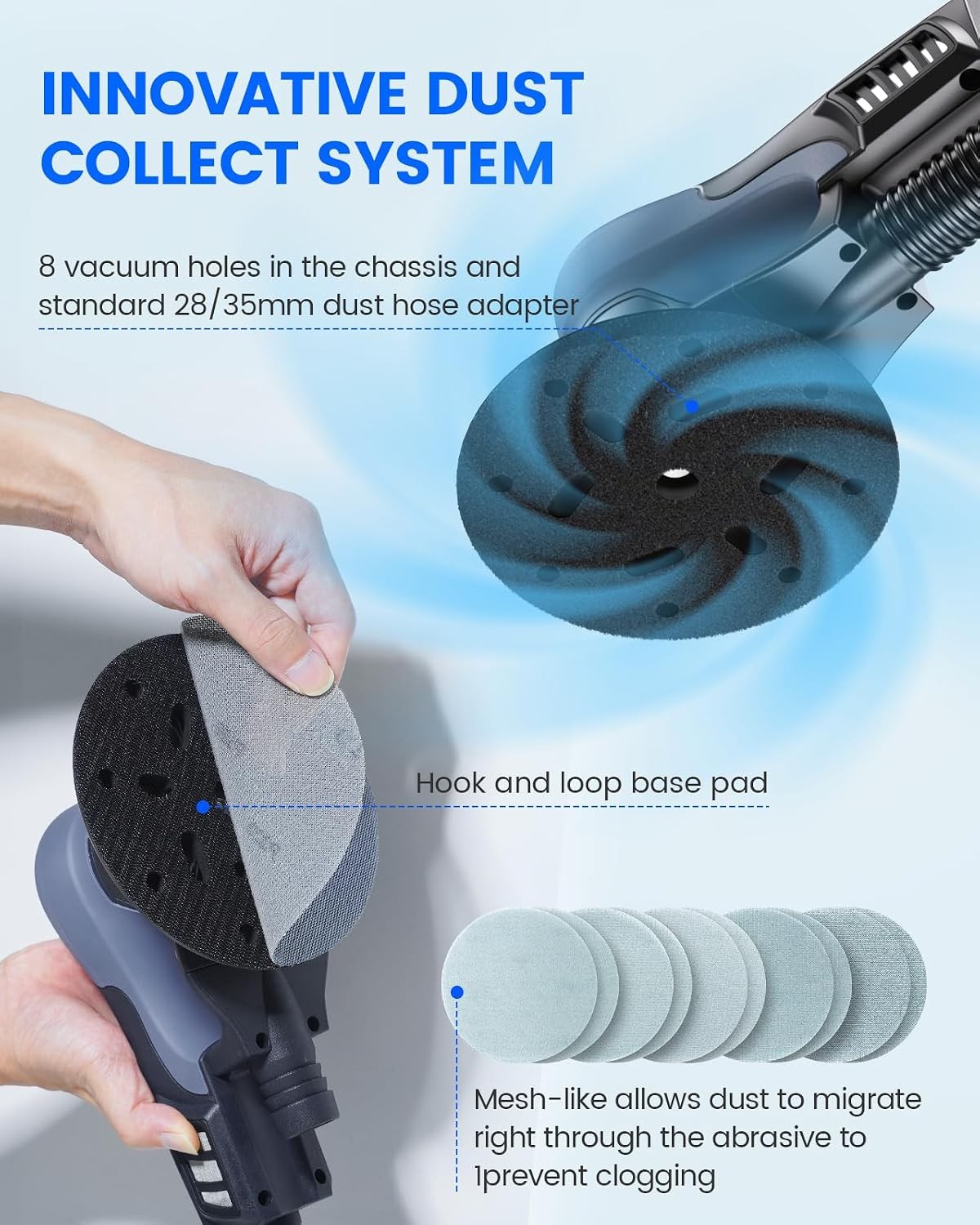 6 Inch Electric Sander 350W Random Orbit with 10 Discs
