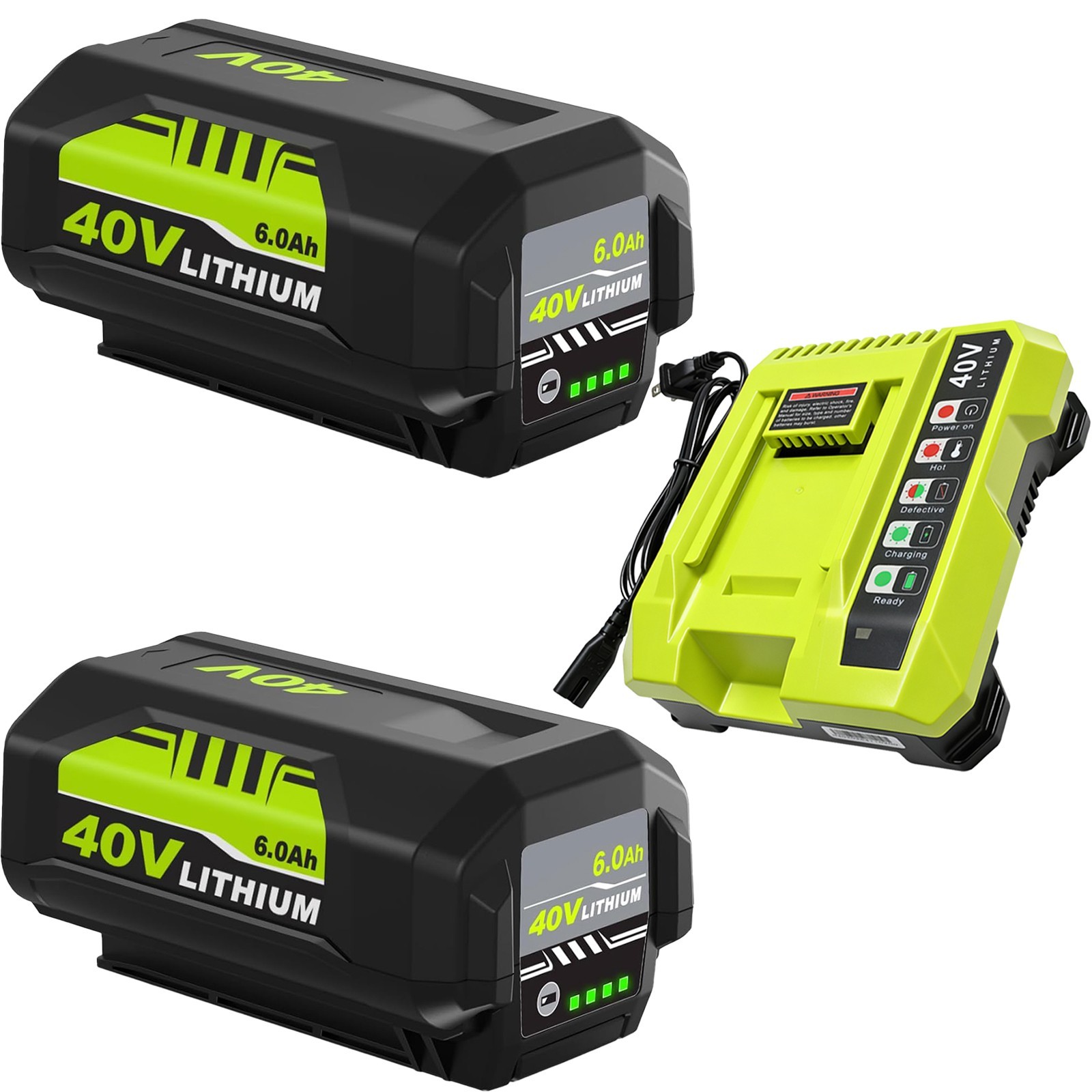 2-PACK for Ryobi 6.0Ah OP40602 40 Volt Lithium Ion Battery with LED / Charger