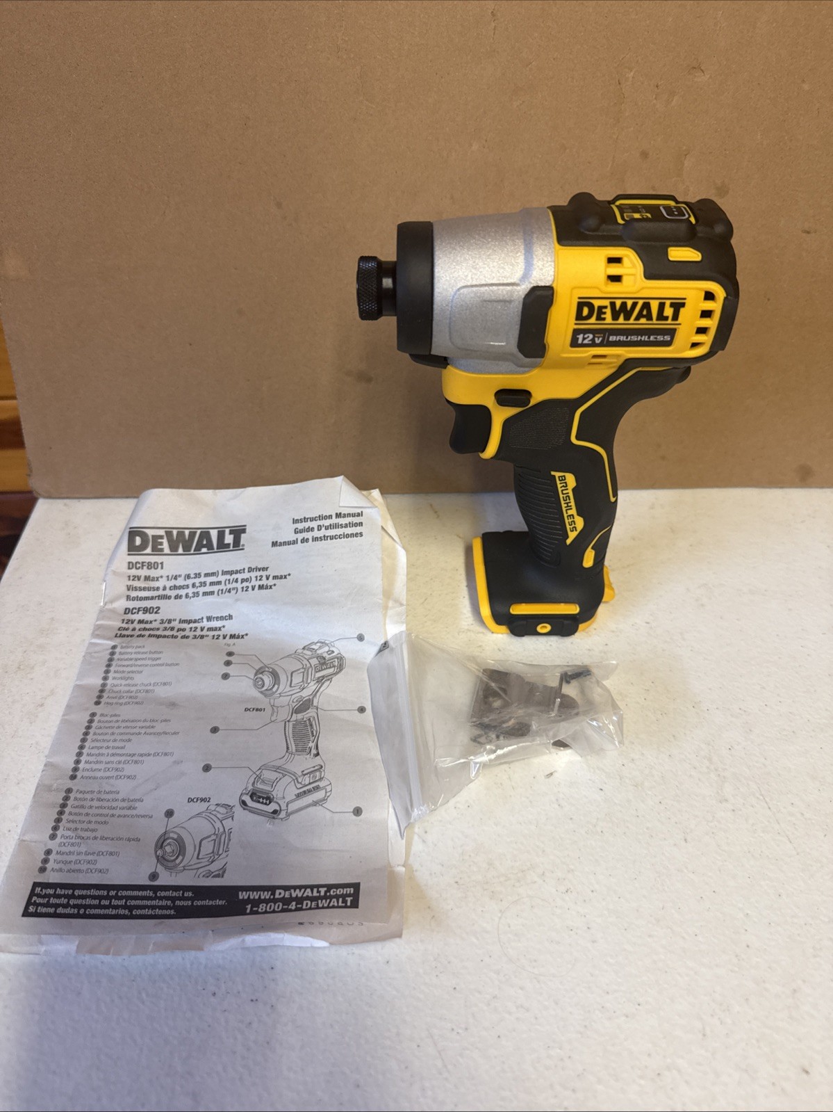 DEWALT 12 Volt DCF801B 12V Max Brushless 1/4-in Cordless Impact Driver TOOL ONLY
