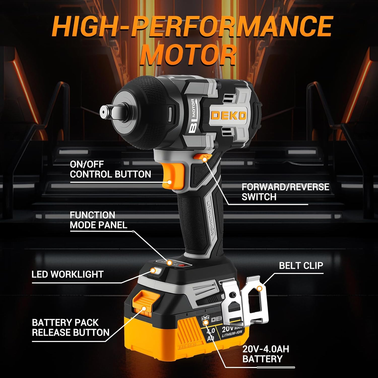 Cordless Impact Wrench: 590Ft-Lbs/800N.M Impact Gun, 1/2&Prime; Brushless Impact Wrenc