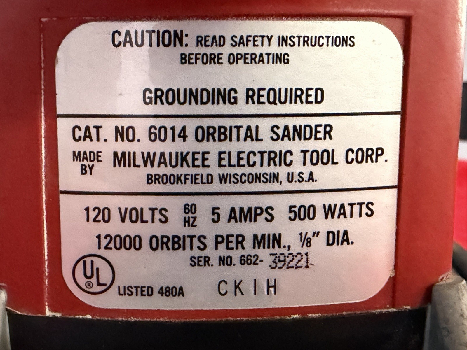 Milwaukee 6014 Orbital Sander 120V 5A 500W With Case
