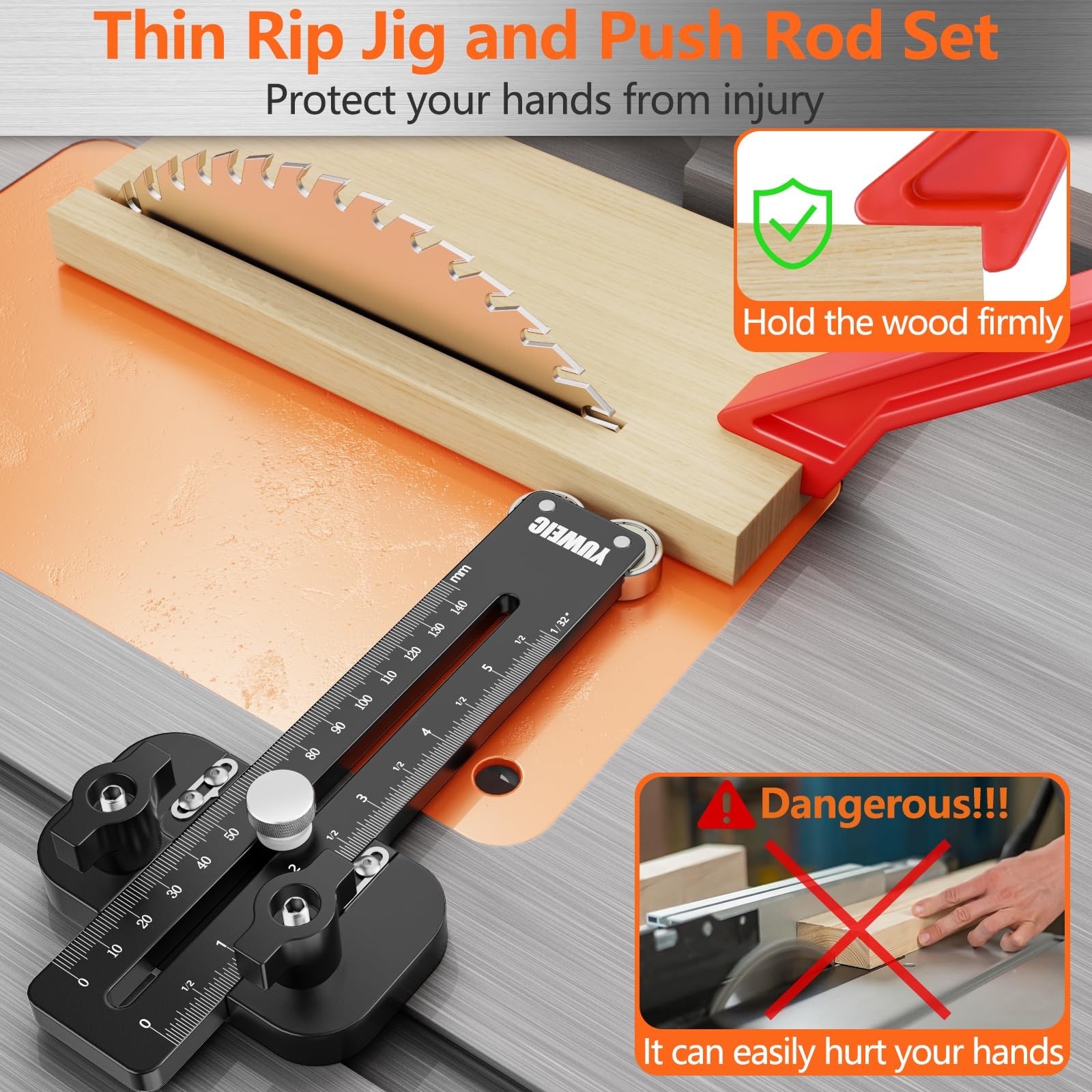 Thin Rip Jig Table Saw Jig Guide, 2 Pulleys Thin Rip Jig With Push Block for …