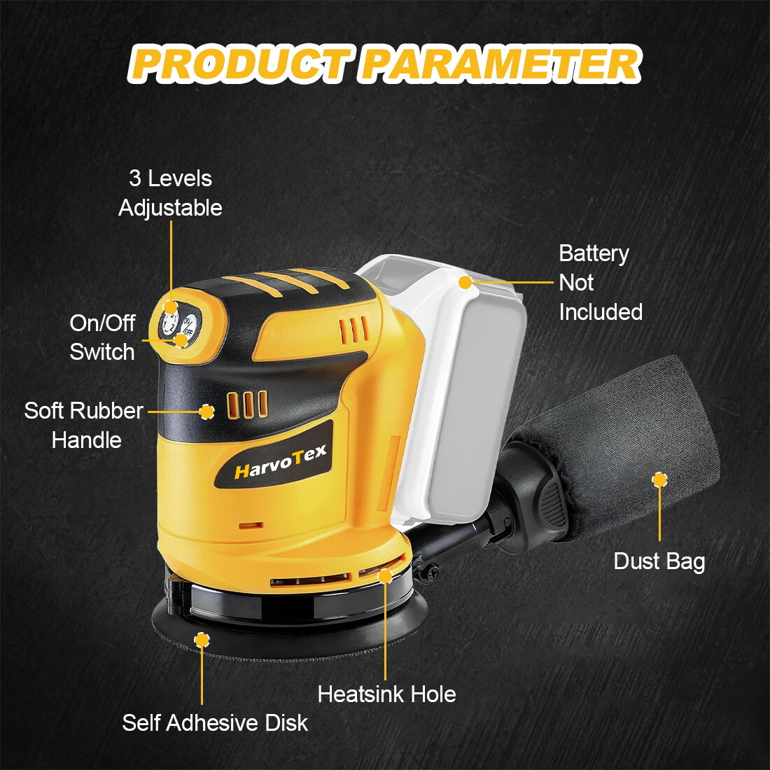 For DEWALT DCB205 20V MAX XR 5&Prime; Brushless Cordless Random Orbital Sander 3-speed