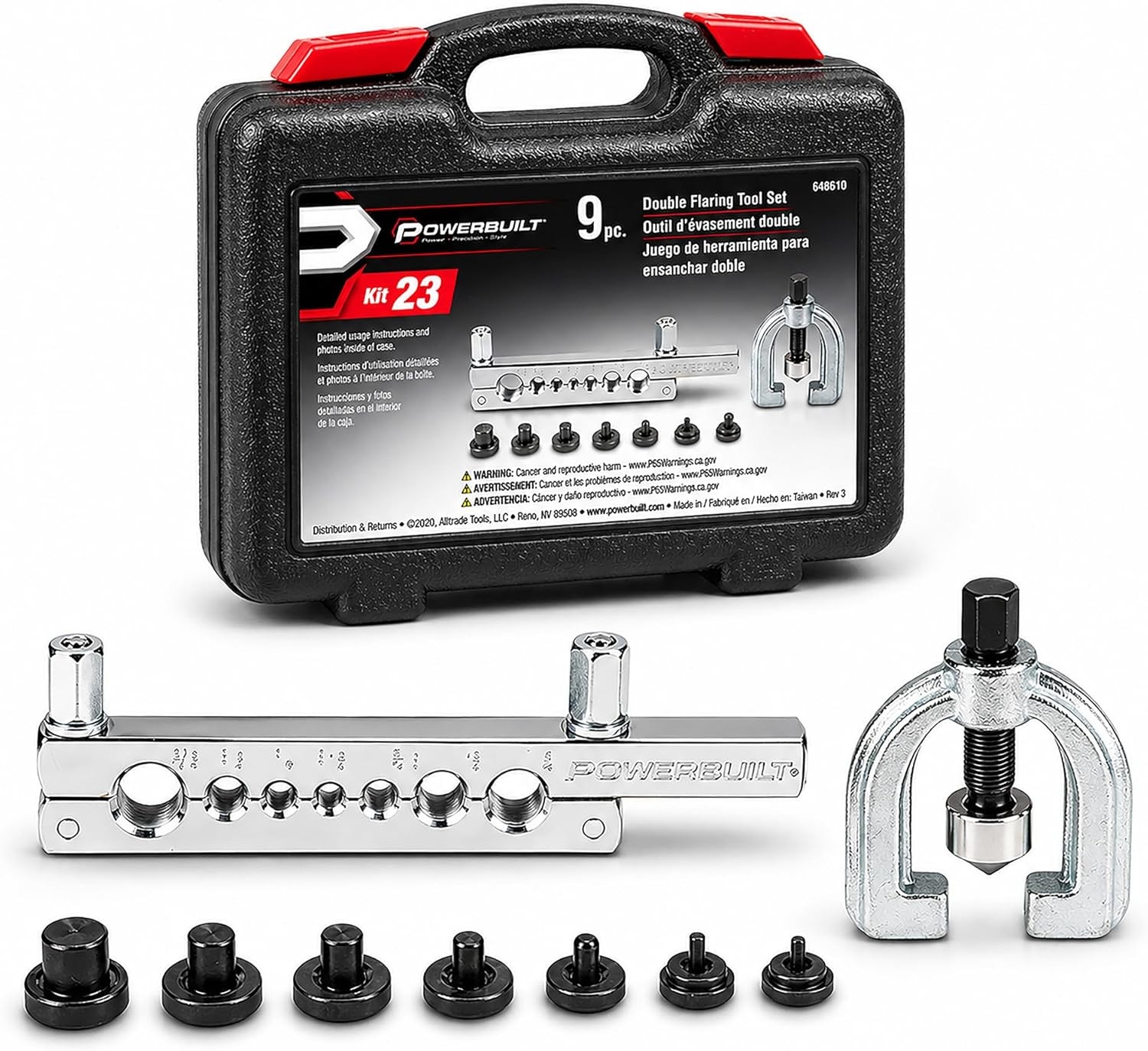 9 Piece Double Flaring Tool Set, Use on Copper, Aluminum, Soft Steel Brake Line