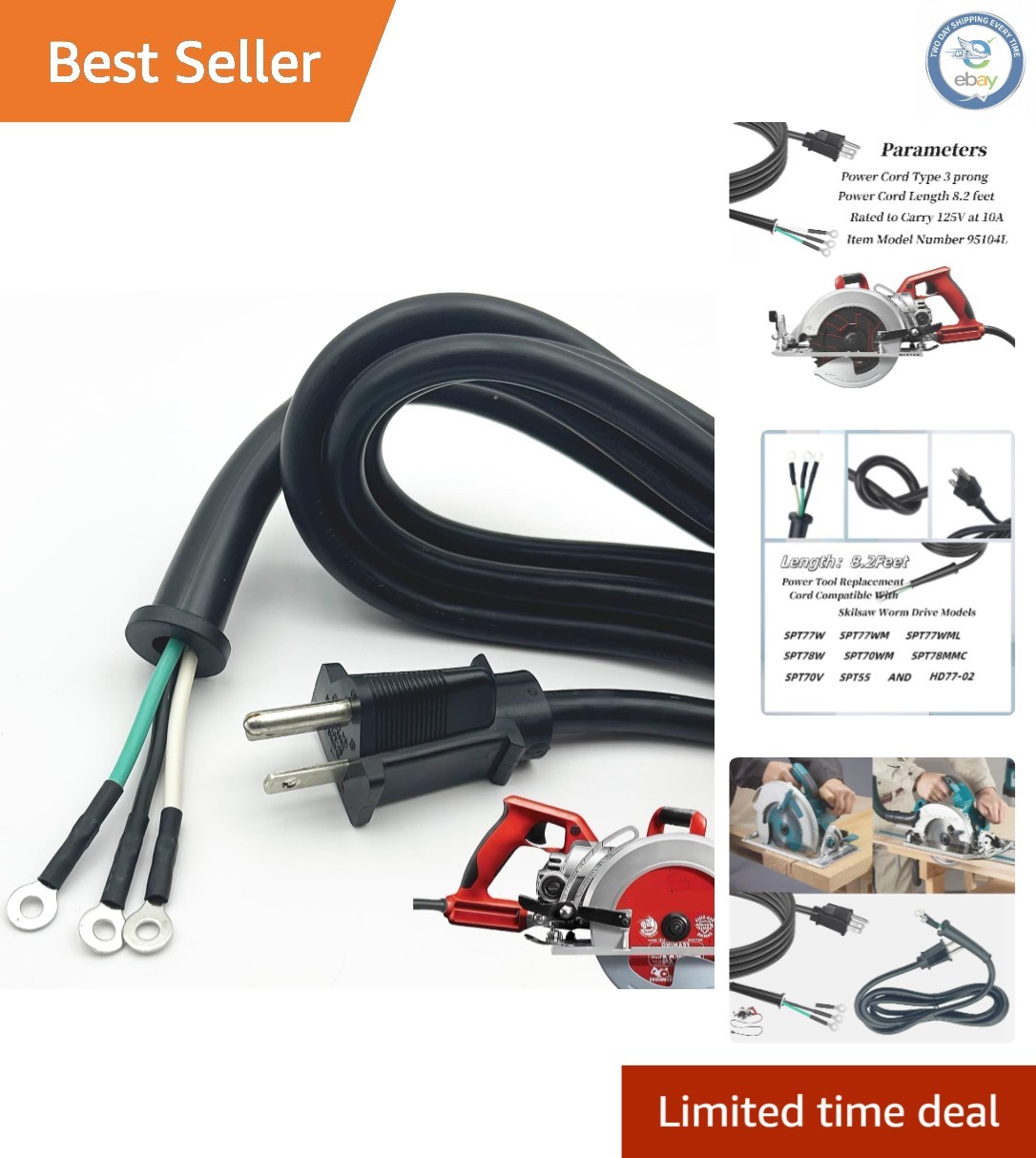 High-Performance 8.2FT Power Cord for SKILSAW – Safety & Reliability Guaranteed