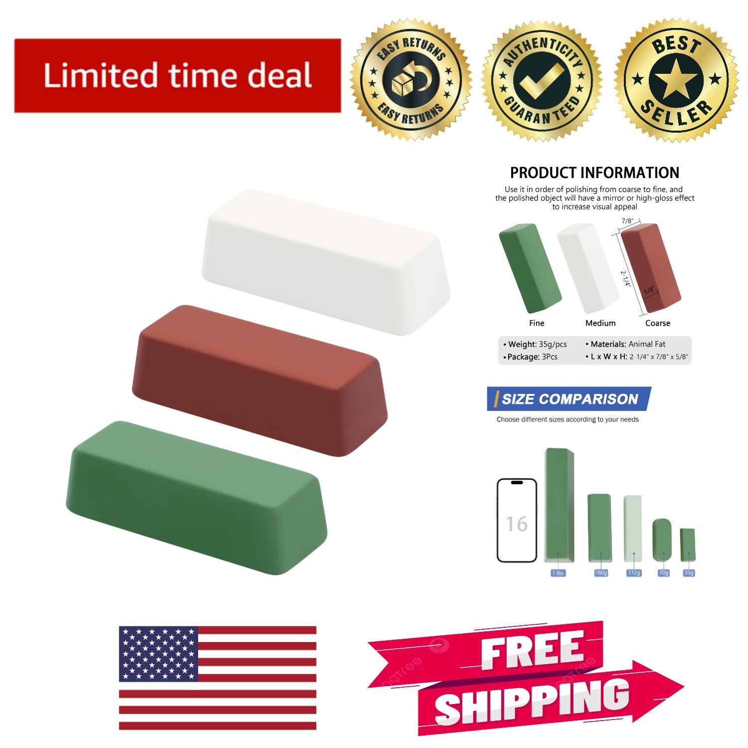 Professional 4 Oz Buffing Compounds Kit – Coarse to Fine Grits for Metals