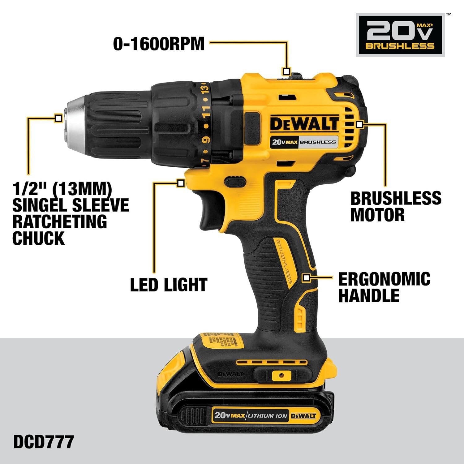 20V MAX Cordless Drill Driver Set, Electric Drill, Brushless 1/2 in 2 Speed, 2.0