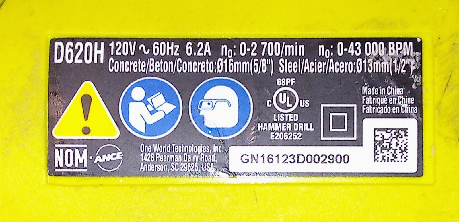 *RYOBI* Hammer Drill – 5/8 in. Variable Speed, Corded 6.2 AMP (D620H)