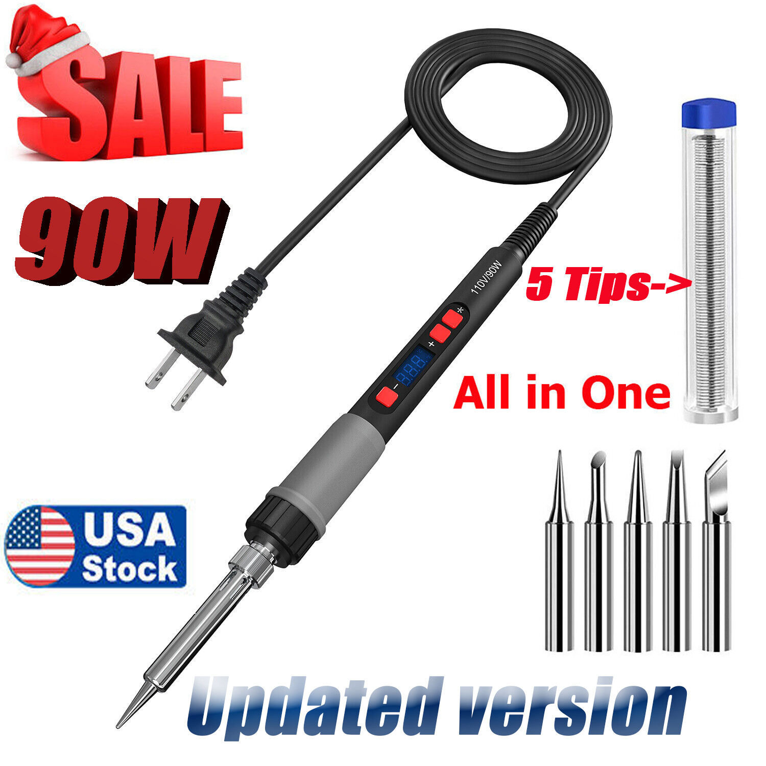 90W Digital Electric Soldering Iron Kit Tempe Adjustable Welding Tool Solder Gun