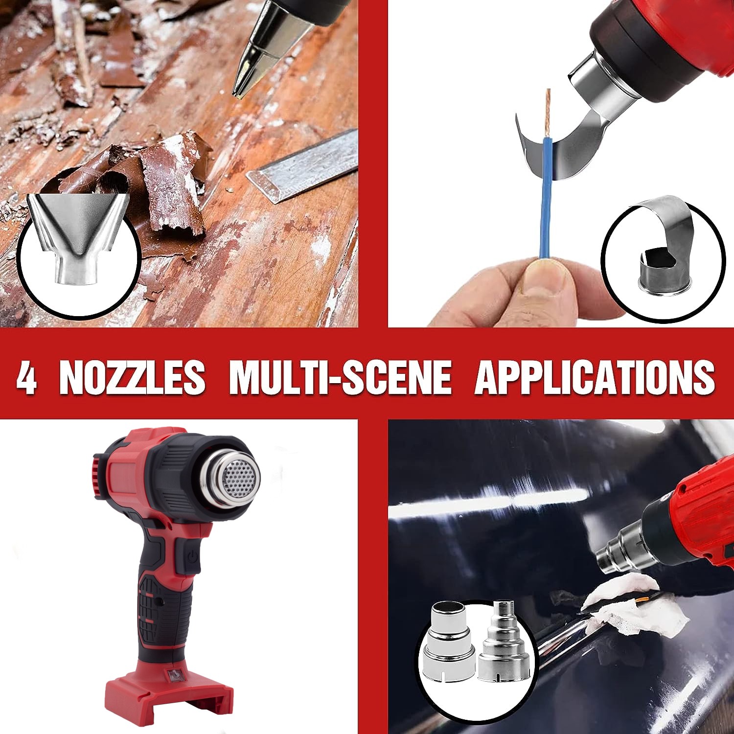 360W Cordless Heat Gun For Milwaukee 18V Li-ion Battery Hot Air Gun w/4 Nozzles