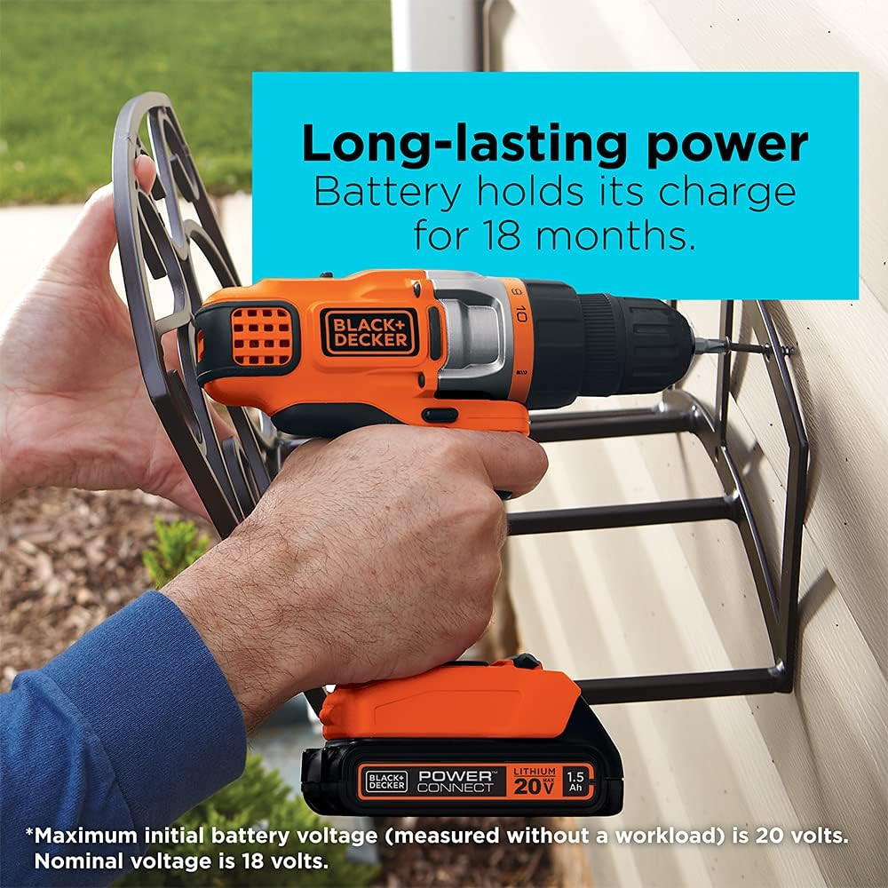 BLACK+DECKER 20V MAX Cordless Drill Driver with Battery and Charger, LED Work Li
