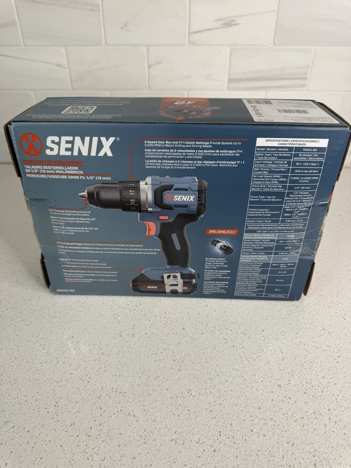 Senix X2 20V Brushless Cordless 1/2&Prime; Drill/Driver 540 in-lbs w/Battery NEW