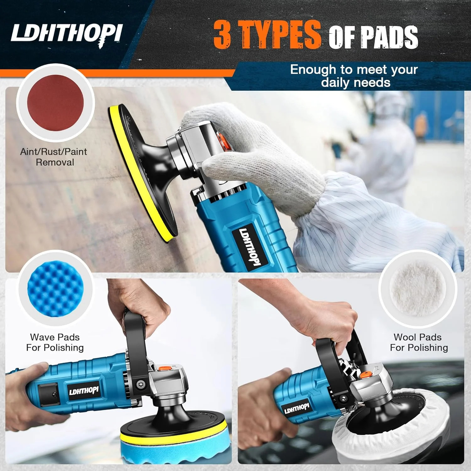 Buffer Polisher, 1600W 7 Inch/6 Inch Rotary Buffer Polisher Waxer, 7 Va
