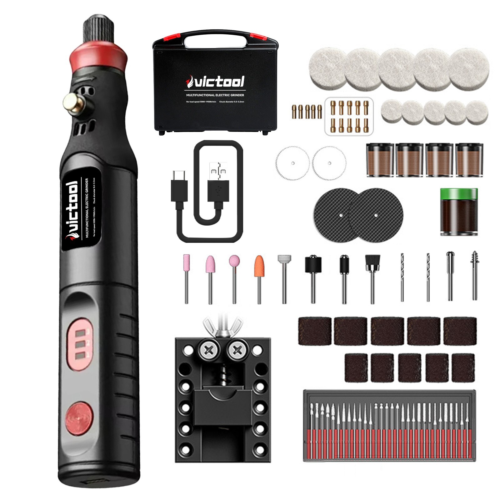 19500RPM Rotary Tool Kit Cordless Electric Grinder 3-Speed 272pcs Engraving Pen
