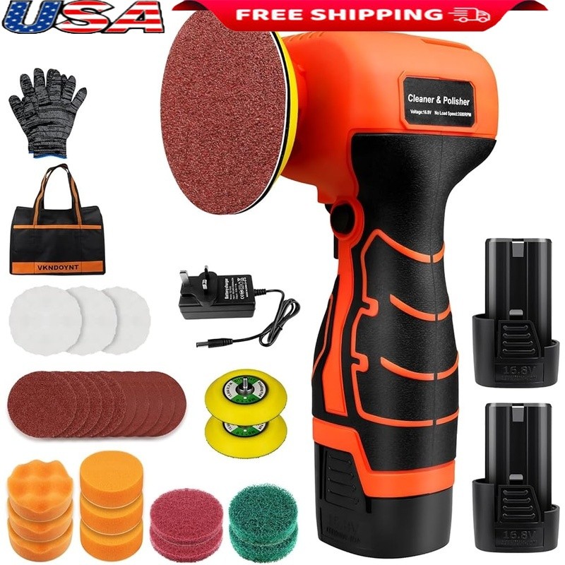 Cordless Sander Kit 16.8V 3inch Polisher 2 Batteries 30 Accessories Cleaning New