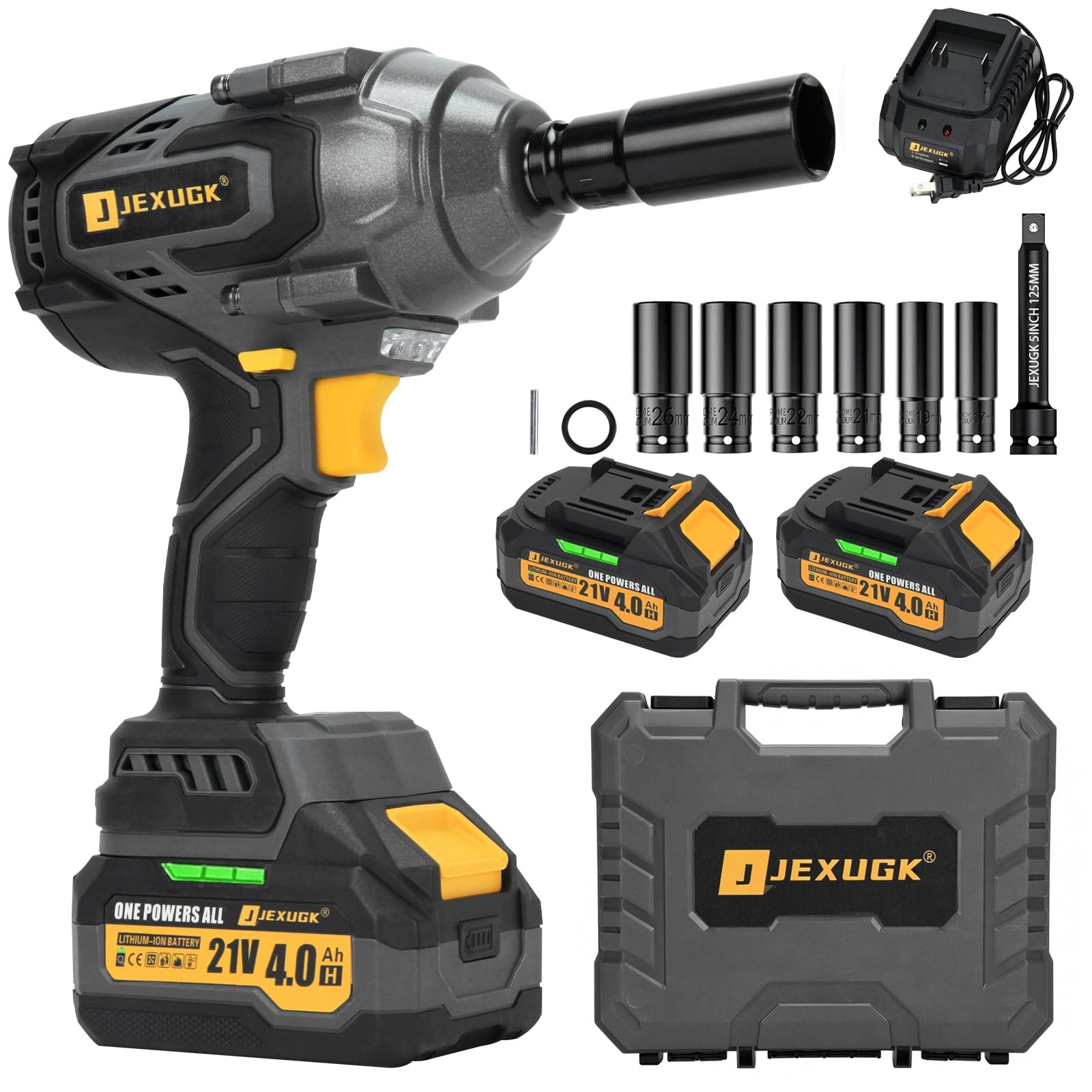 JEXUGK 1700Nm Impact Wrench, Cordless 1/2&Prime; Impact Gun with 2 x 4.0Ah Battery,…