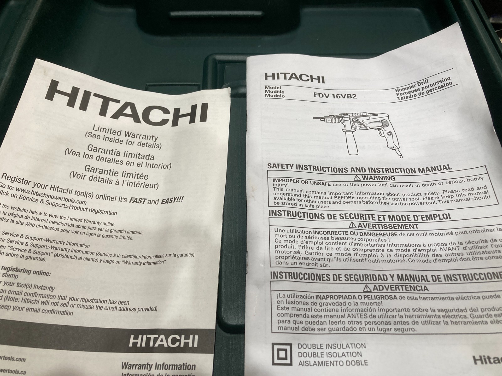 Hitachi FDV 16VB2 Hammer Drill – Includes Case and chuck key – Tested & Working