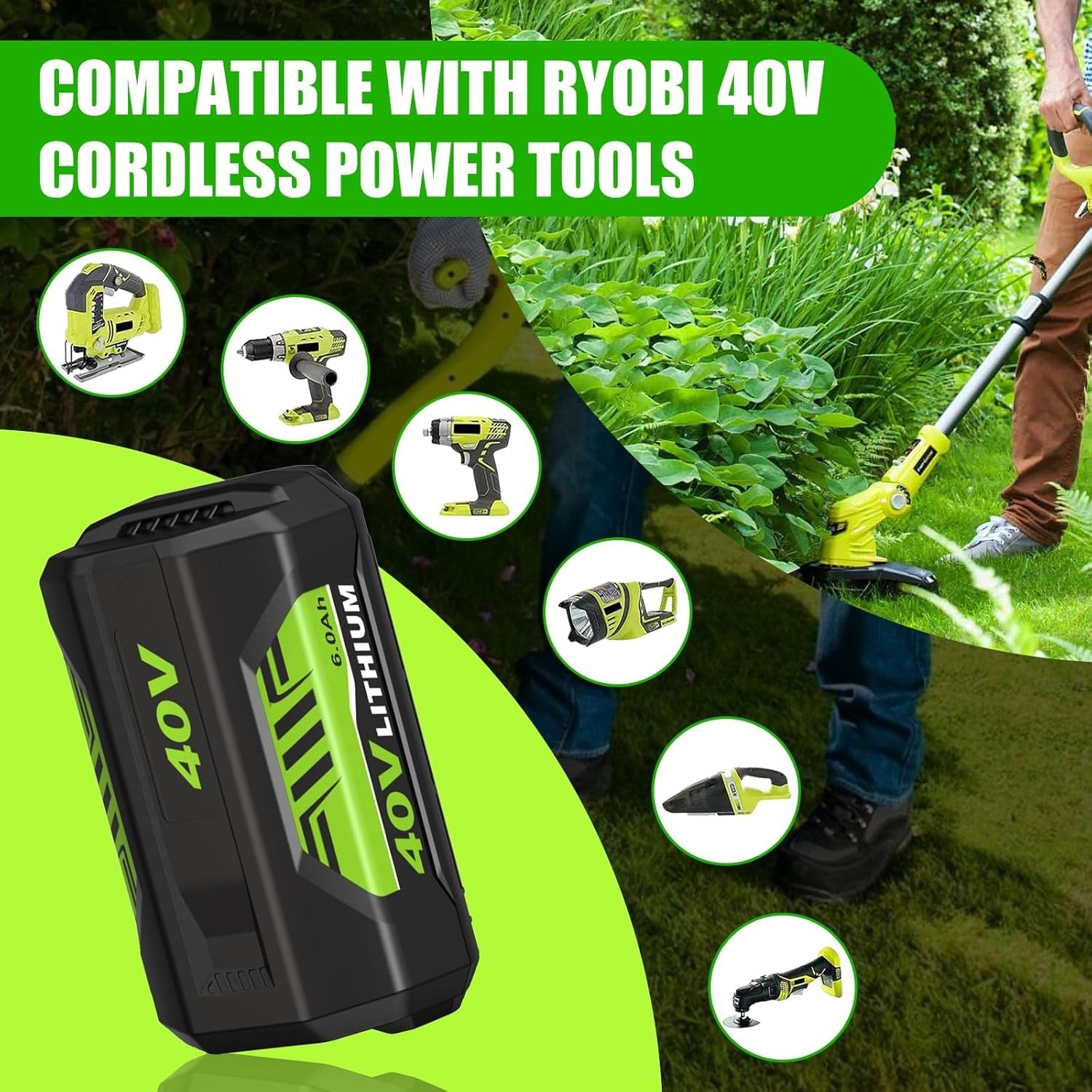 2-Pack 40V for Ryobi 40 Volt Lithium-Ion OP4050 OP40602 OP40261 6.0Ah Battery