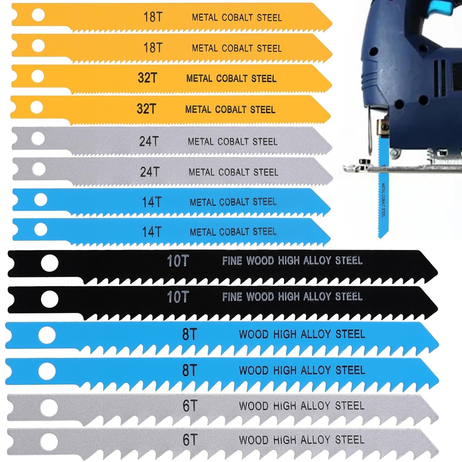 14 PCS U-Shank Jig Saw Blade Set, Jigsaw Blades Fit Vast Majority U silver