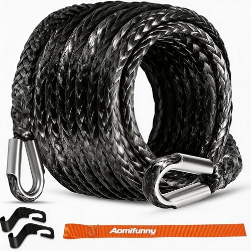 Synthetic Winch Rope Extension, 3/8Inch x 50Ft 26500 Lbs Winch Extension Black