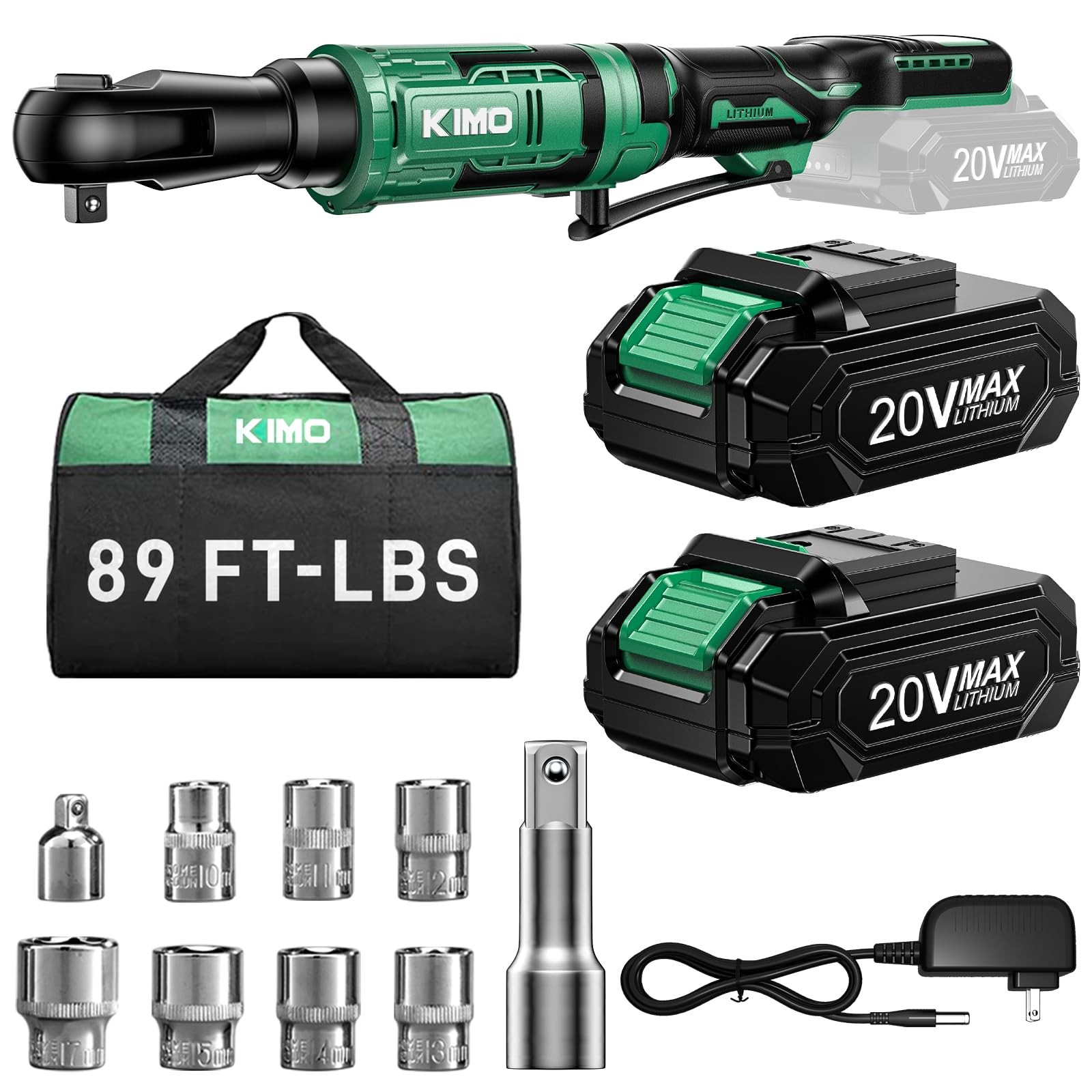 20V Electric Ratchet Wrench 3/8, 89Ft-lbs 400RPM Cordless Ratchet Wrench Set …
