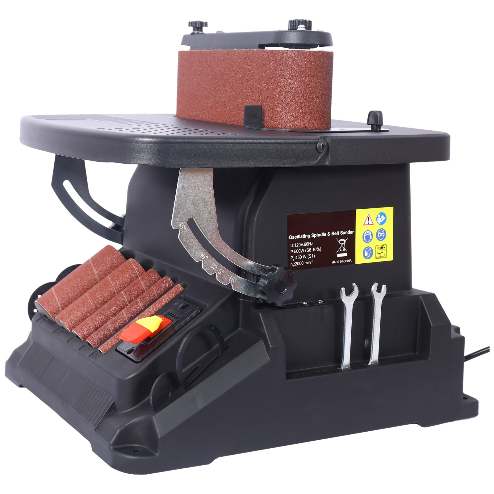 500W 2-in-1 Spindle & Belt Sander with 5 Sleeves