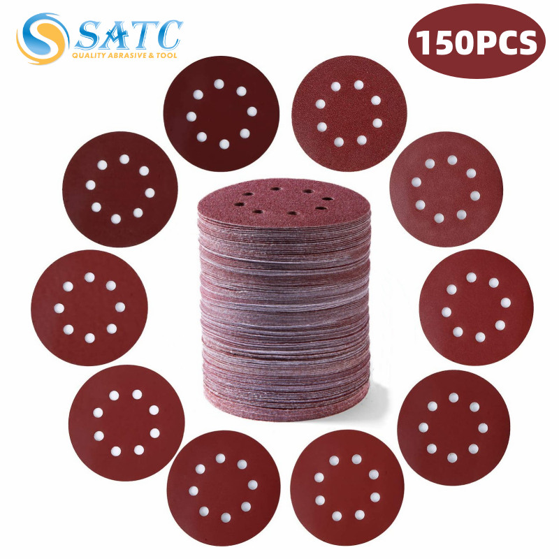 150PCS 5inch Sanding Discs 8-Hole Hook&Loop Orbital Sander Paper Pads 60-600Grit