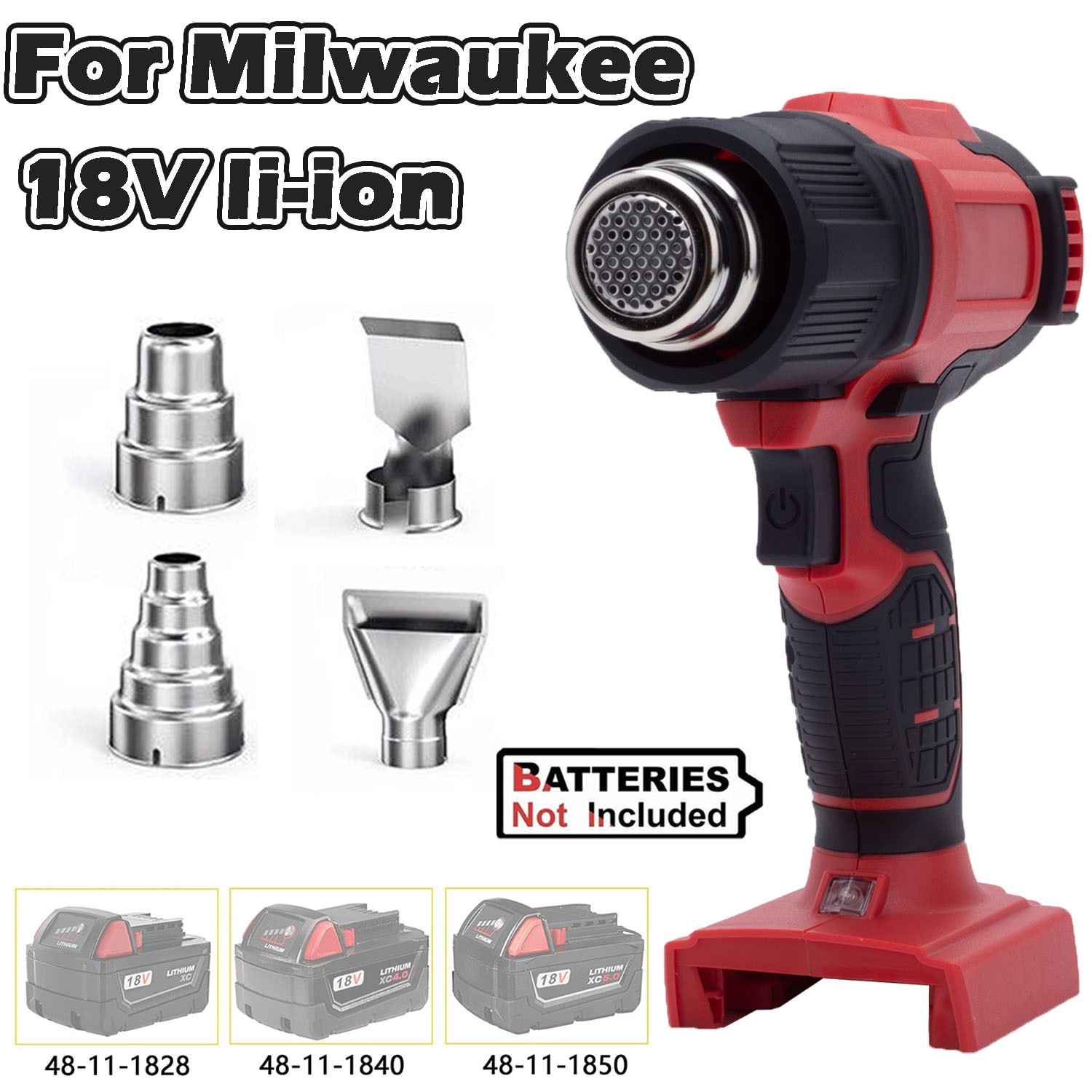 360W Cordless Heat Gun For Milwaukee 18V Li-ion Battery Hot Air Gun w/4 Nozzles