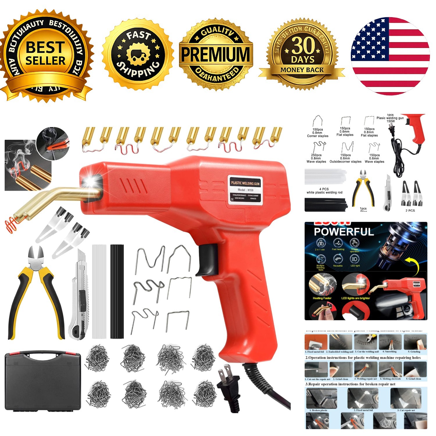 150W Plastic Welder Kit 1000PCS Hot Stapler Welding Machine 2 in 1
